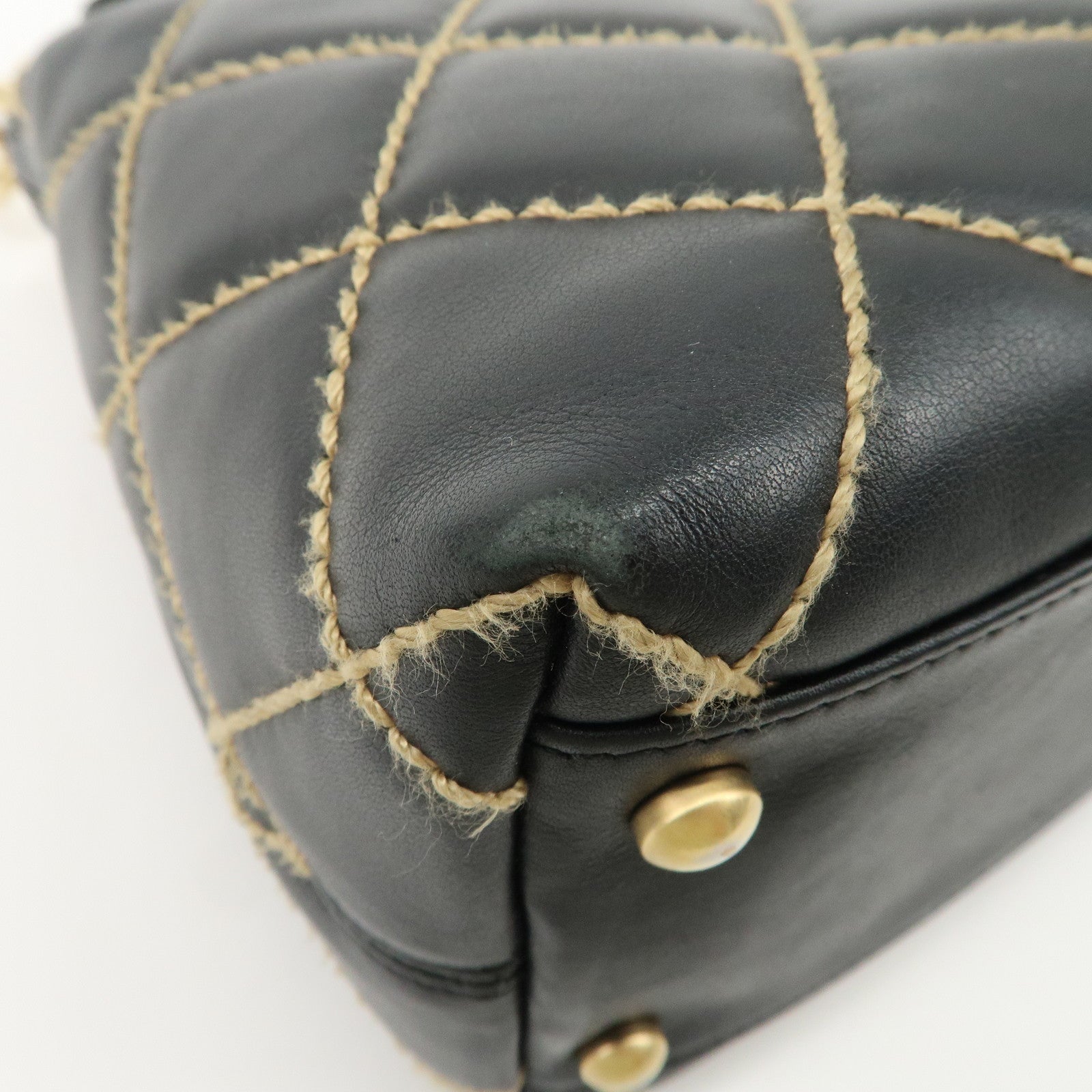 CHANEL COCO Mark Wild Stich Lamb Skin Chain Shoulder Bag Black Used