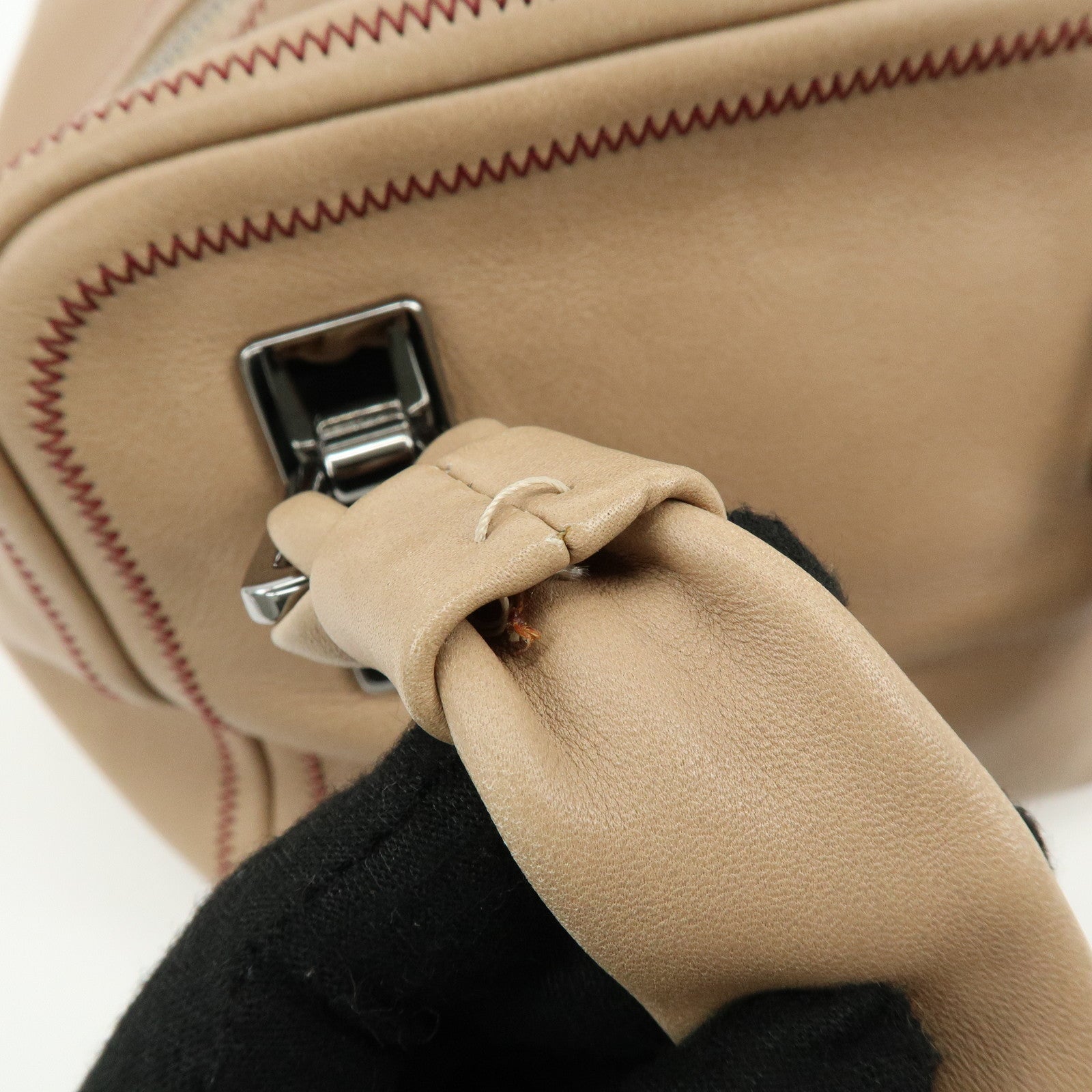 CHANEL COCO Mark Lamb Skin Hand Bag Pink Beige