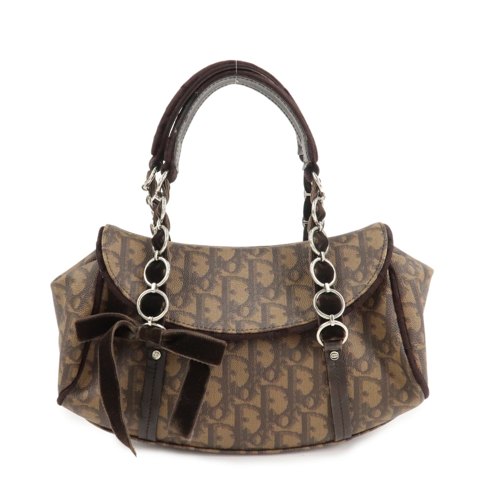 Christian Dior Trotter Romantic PVC Suede Hand Bag Brown