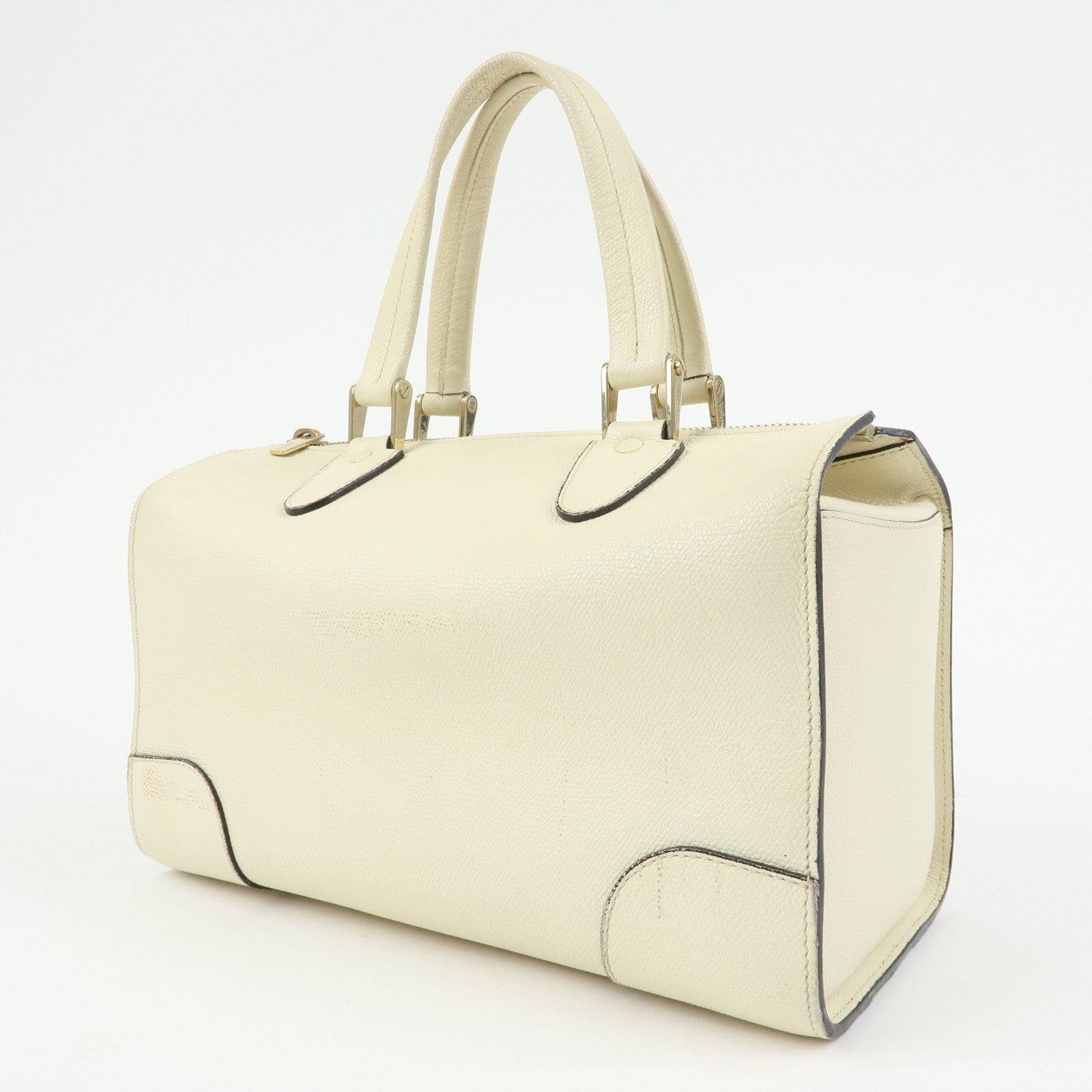 Valextra Babila Medium Leather Hand Bag Boston Bag White