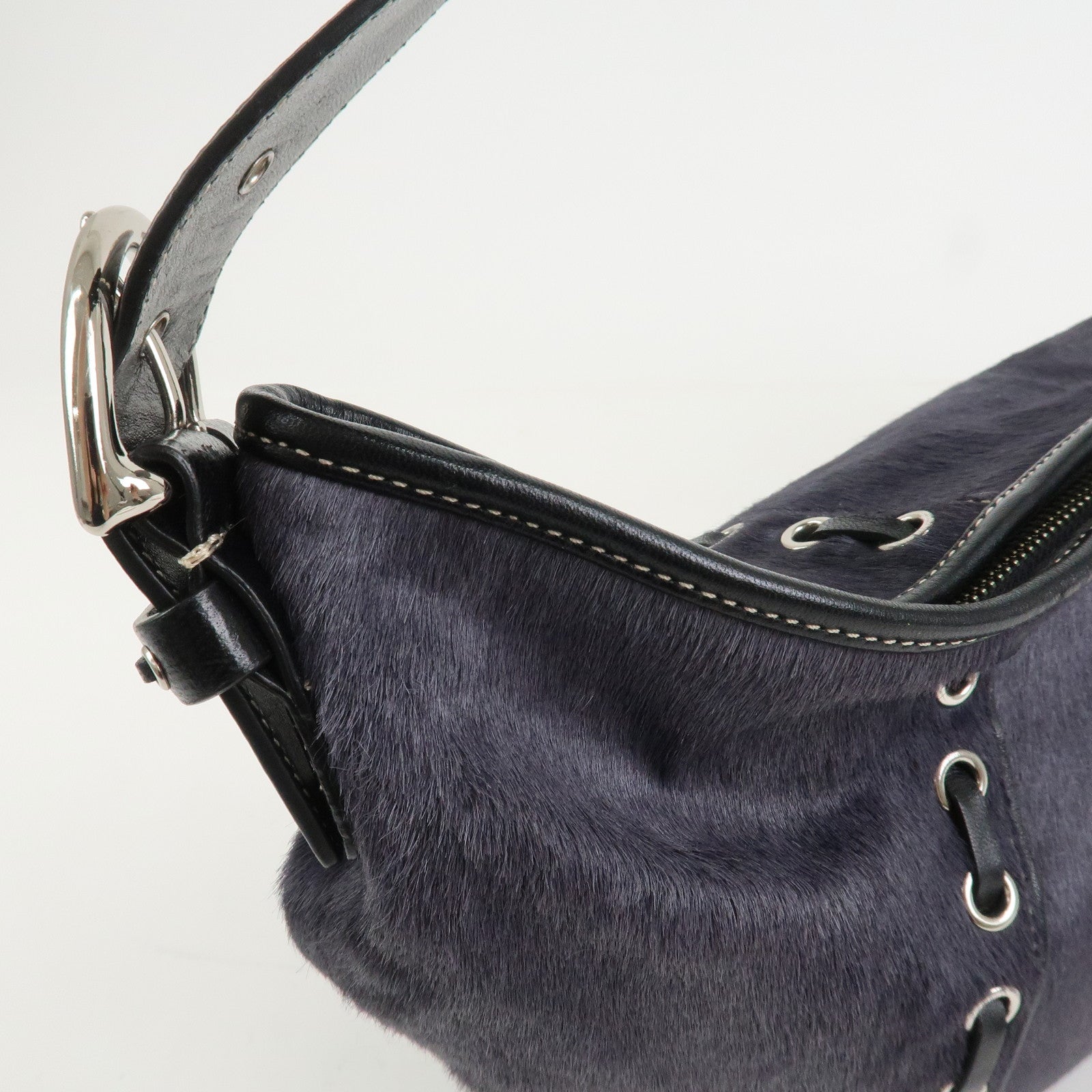 COACH Logo Unborn Calf Leather Shoulder Bag Hand Bag Black