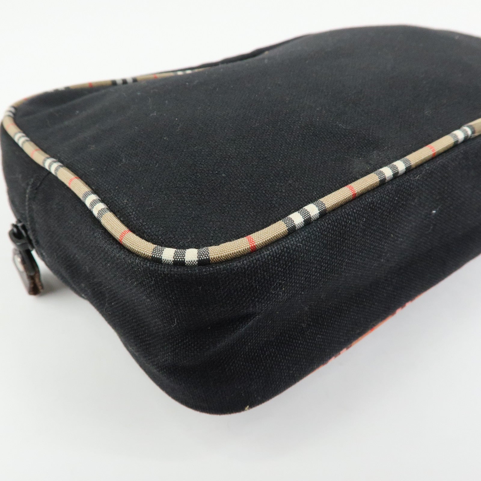 BURBERRY Canvas Nova Plaid Pouch Cosmetic Bag Makeup Bag Black