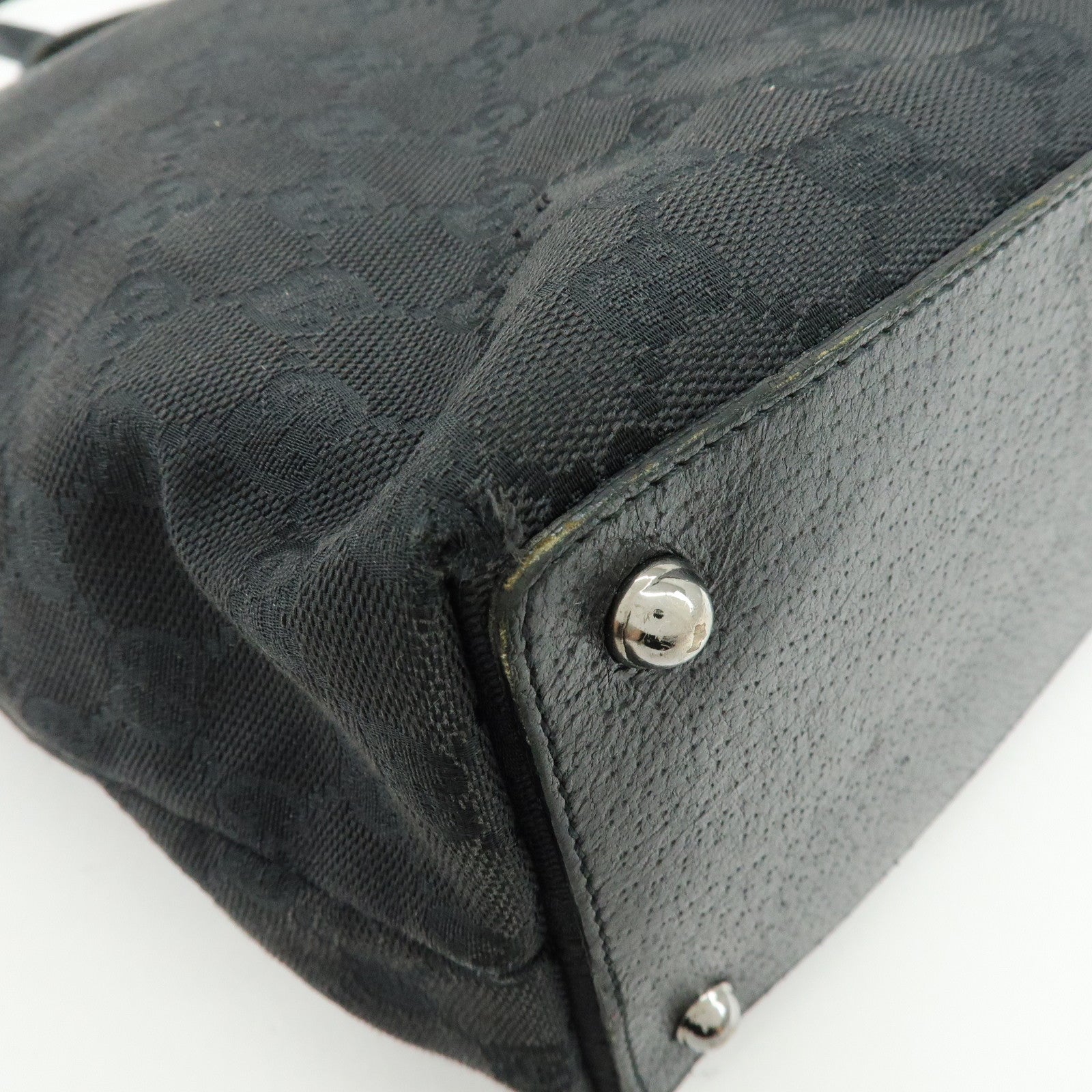 GUCCI GG Canvas Leather Tote Bag Shoulder Bag Black 120836