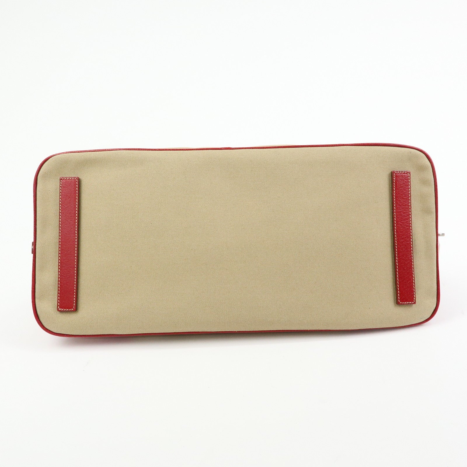 PRADA Triangle Logo Canvas Leather Hand Bag Beige Red