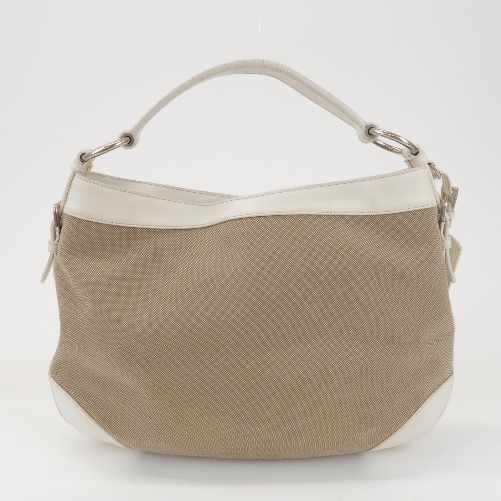 PRADA Jacquard Canvas Leather Shoulder Bag Hand Bag Beige Ivory