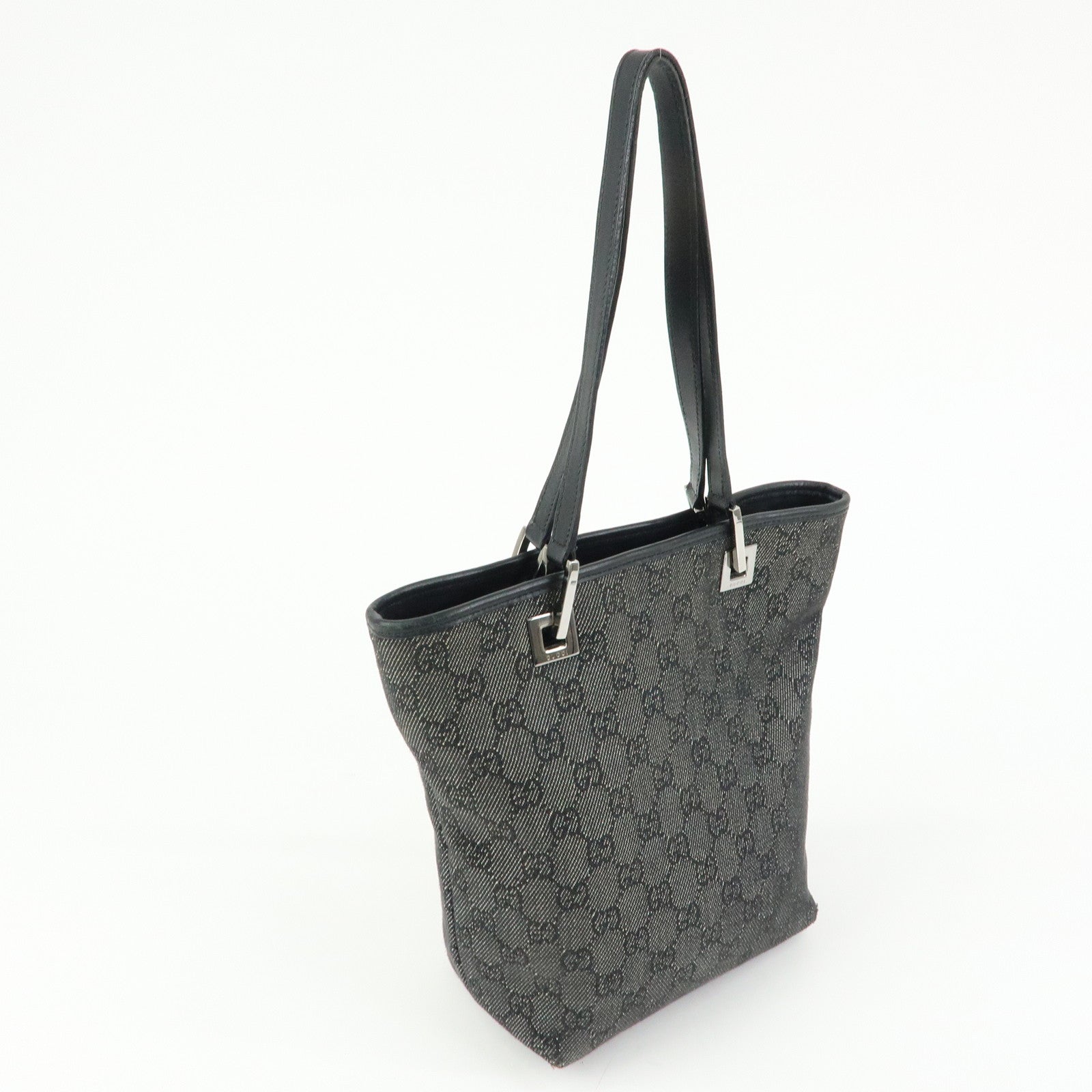 GUCCI GG Denim Leather Tote Bag Shoulder Bag Black 31244