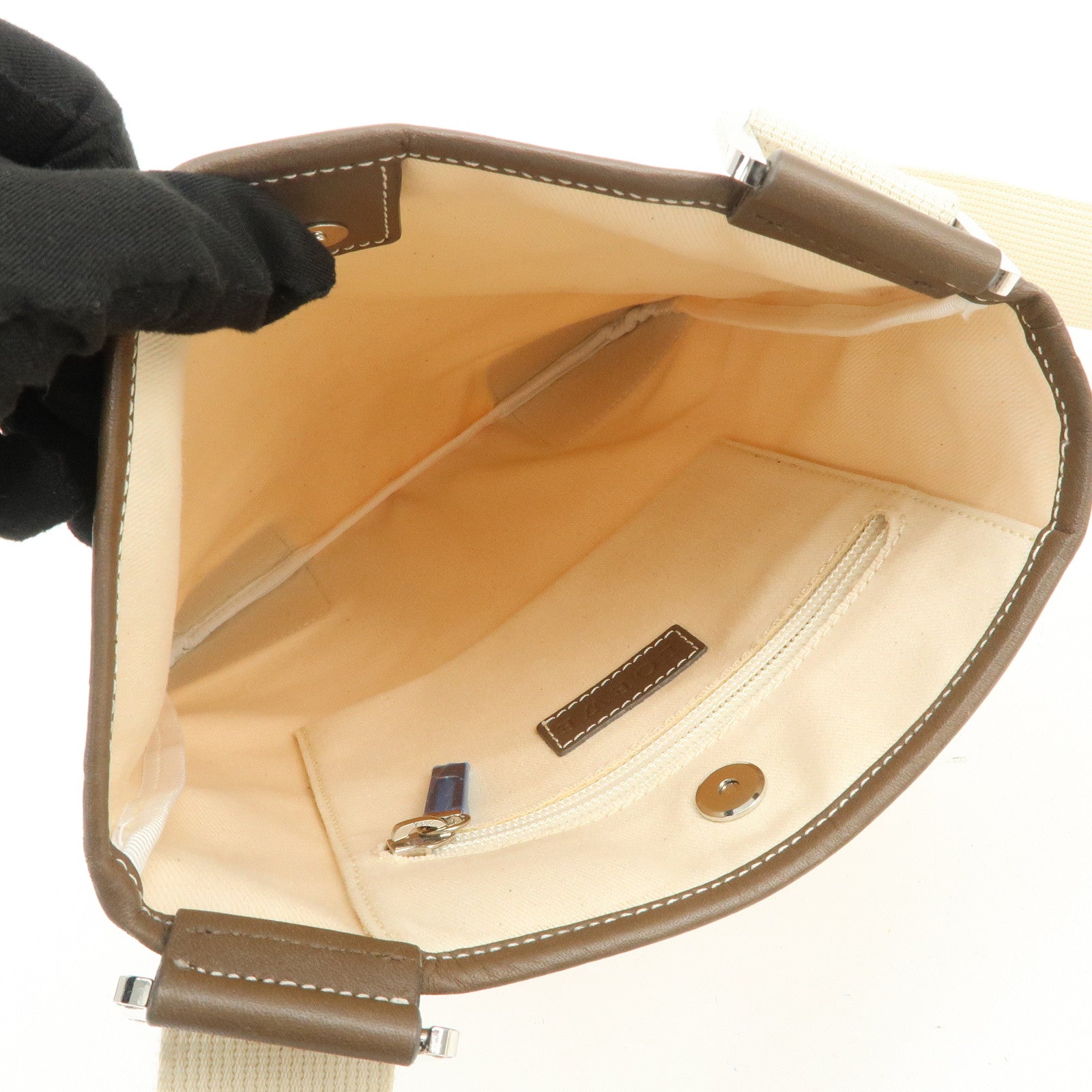 LOEWE Anagram Canvas Leather Shoulder Bag Crossbody Bag Beige