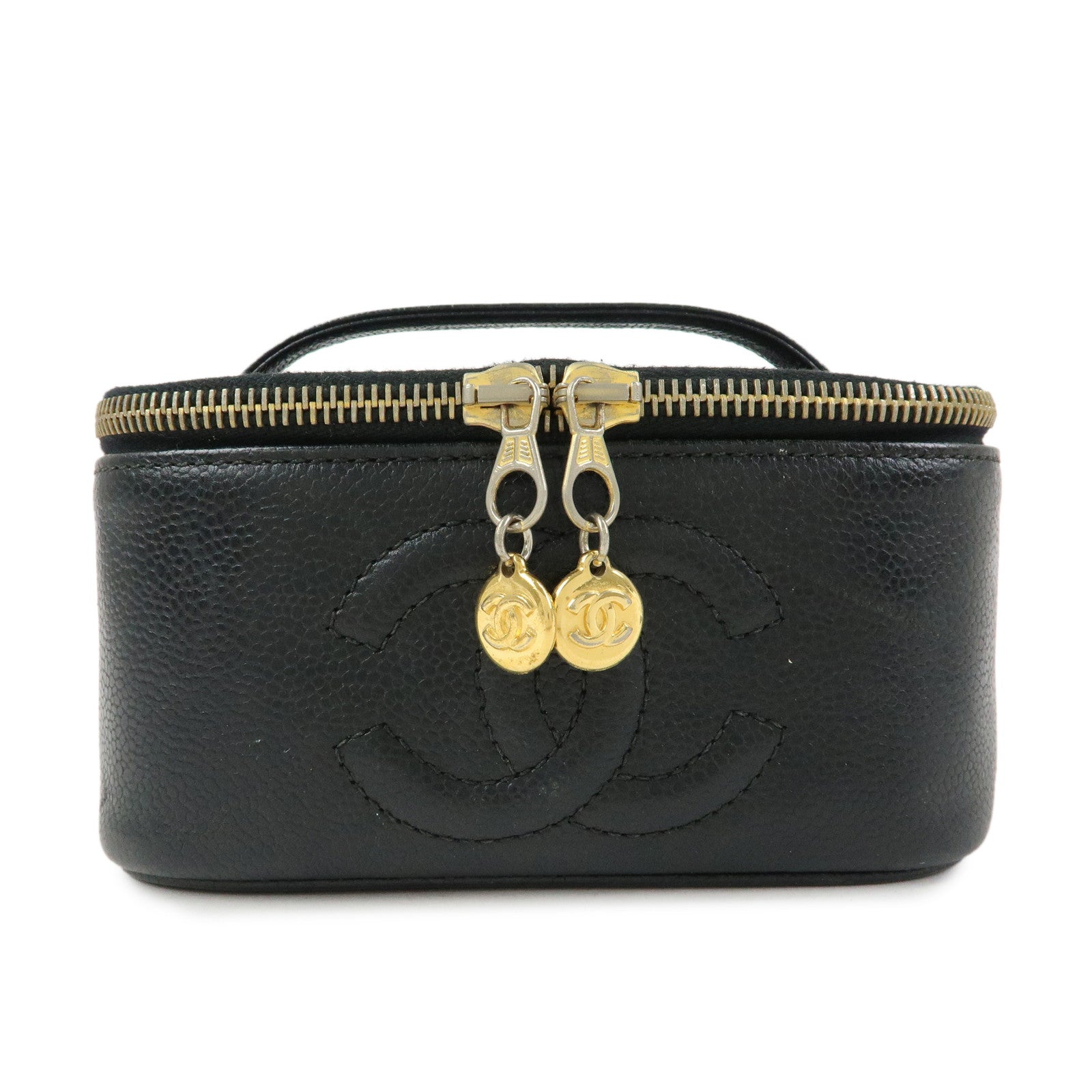 CHANEL COCO Mark Caviarskin Hand Bag Vanity Case Black A01997