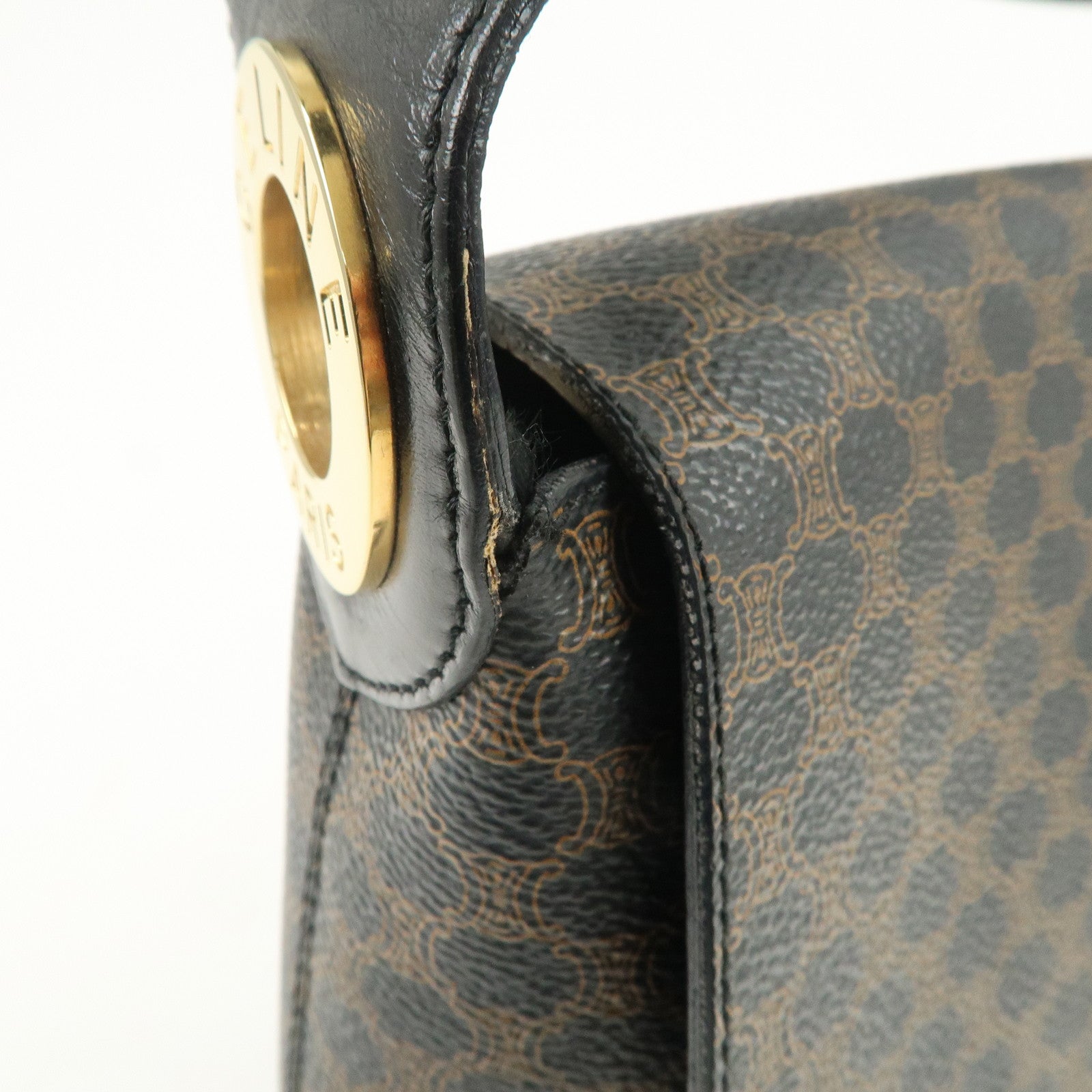 CELINE Macadam PVC Leather Shoulder Bag Hand Bag Black Brown