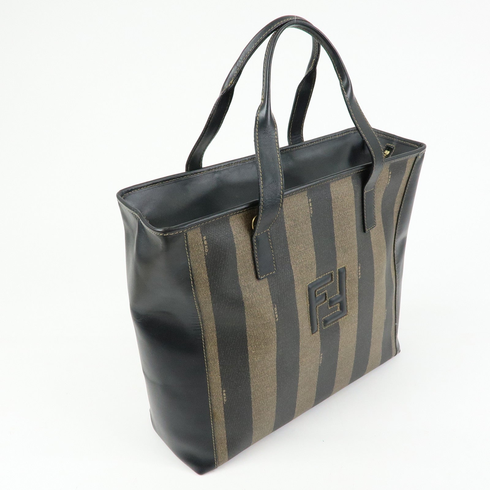 FENDI Pequin PVC Leather 2Way Bag Tote Bag Black Brown 14457