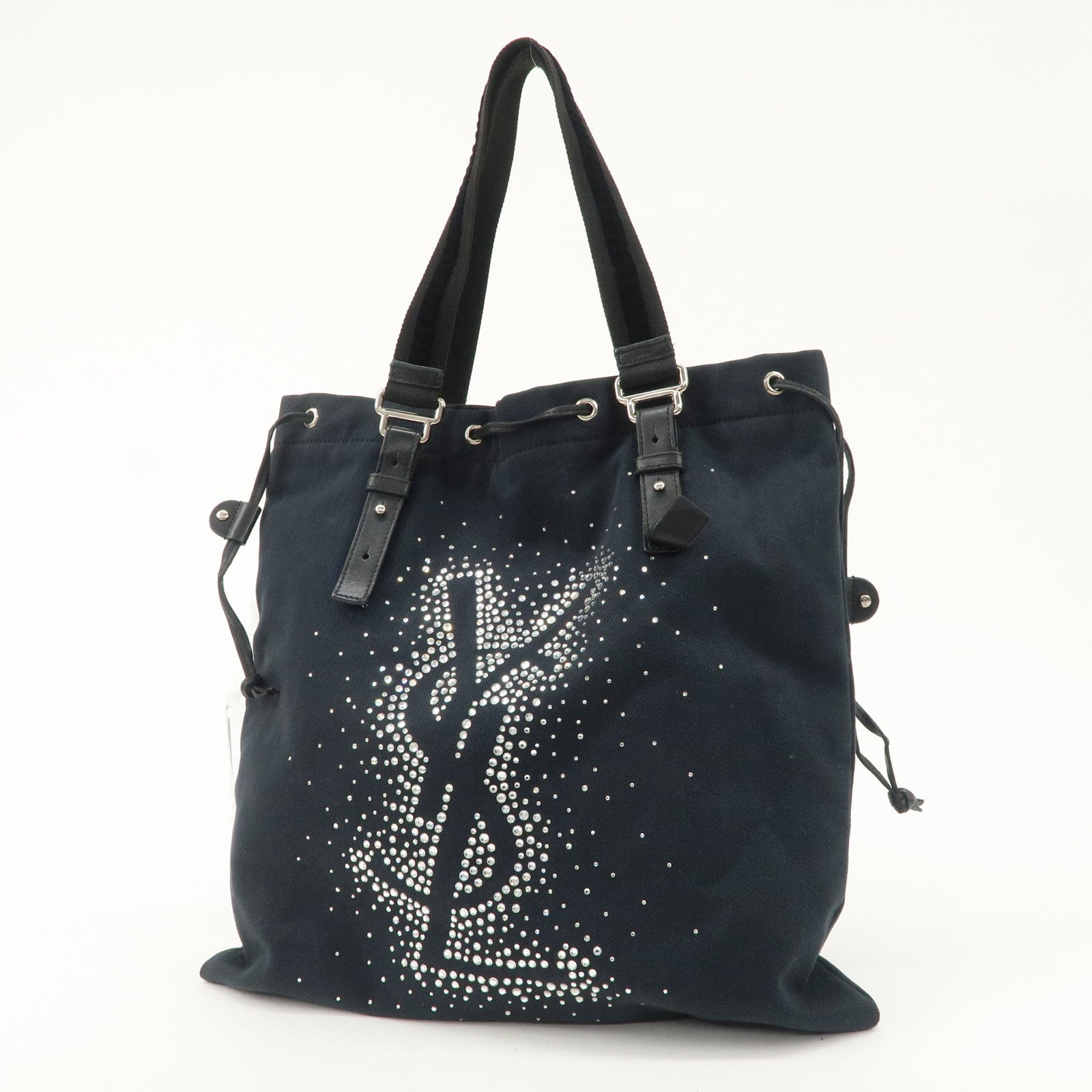 Saint Laurent Leather Canvas Velour Bijou Tote Bag Black Used