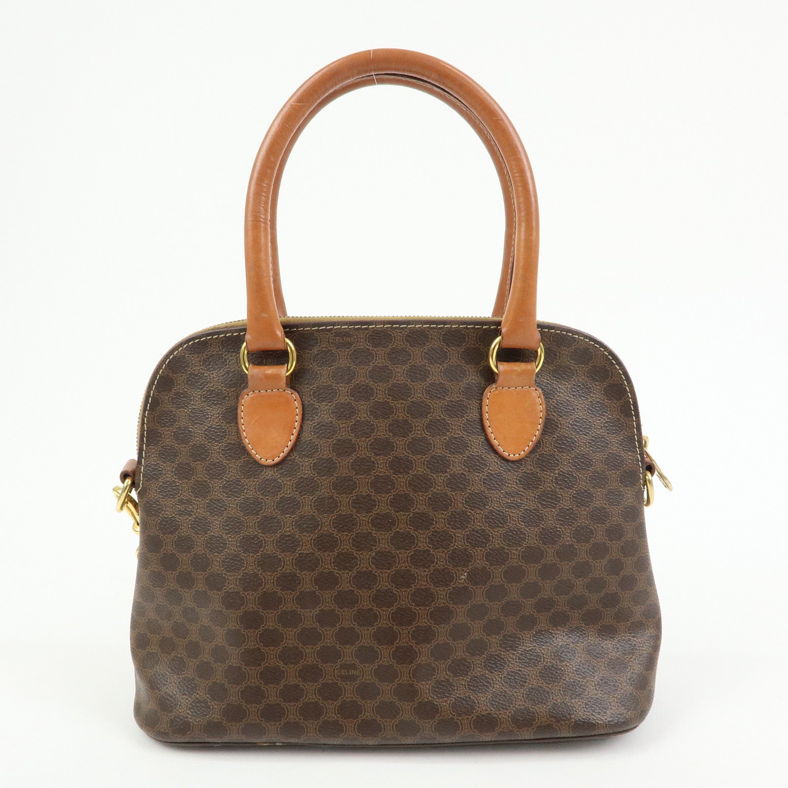 CELINE Macadam Leather 2WAY Bag Hand Bag Shoulder Bag Brown