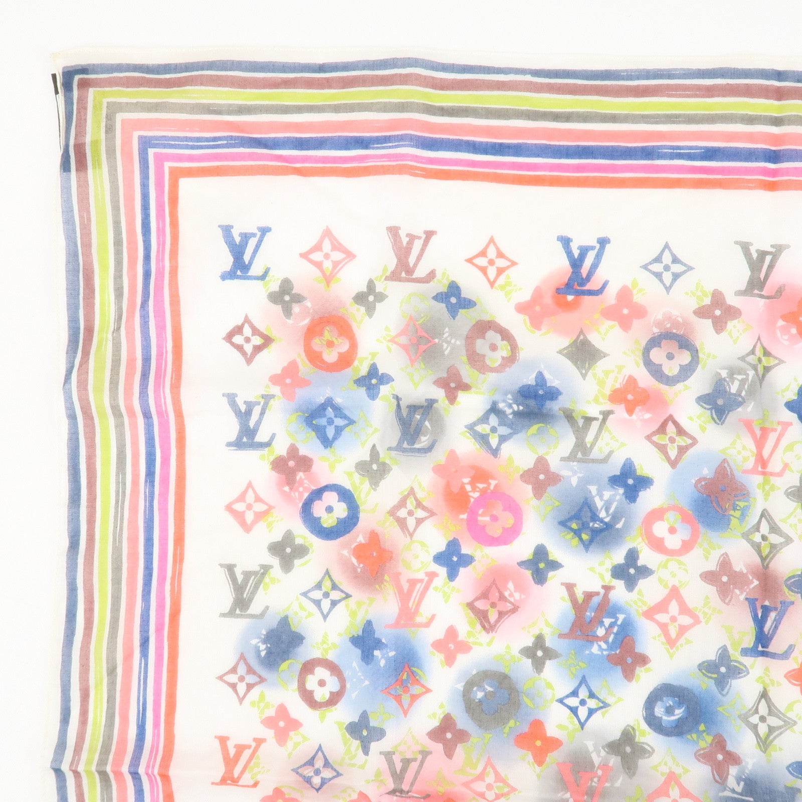 Louis Vuitton Monogram Cotton 100% Scarf Multicolor White Used
