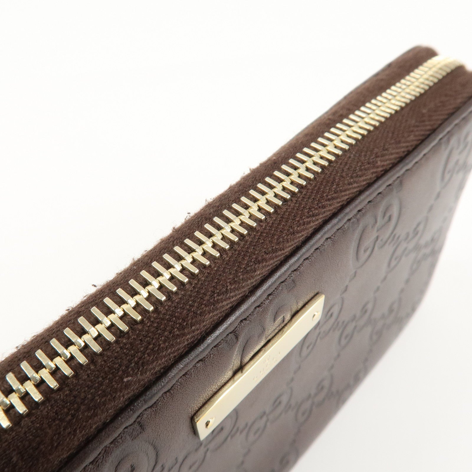 GUCCI Guccissima Leather Round Zippy Long Wallet Dark Brown 112724 Used