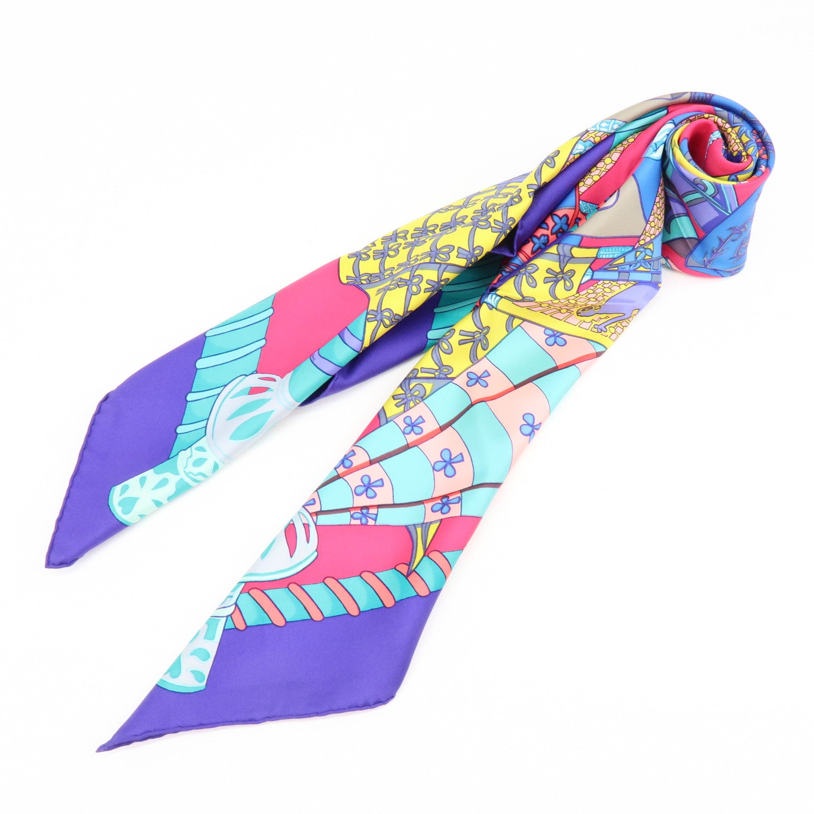 HERMES Carre 90 Silk 100% Etendards et Bonnieres Scarf Purple Blue