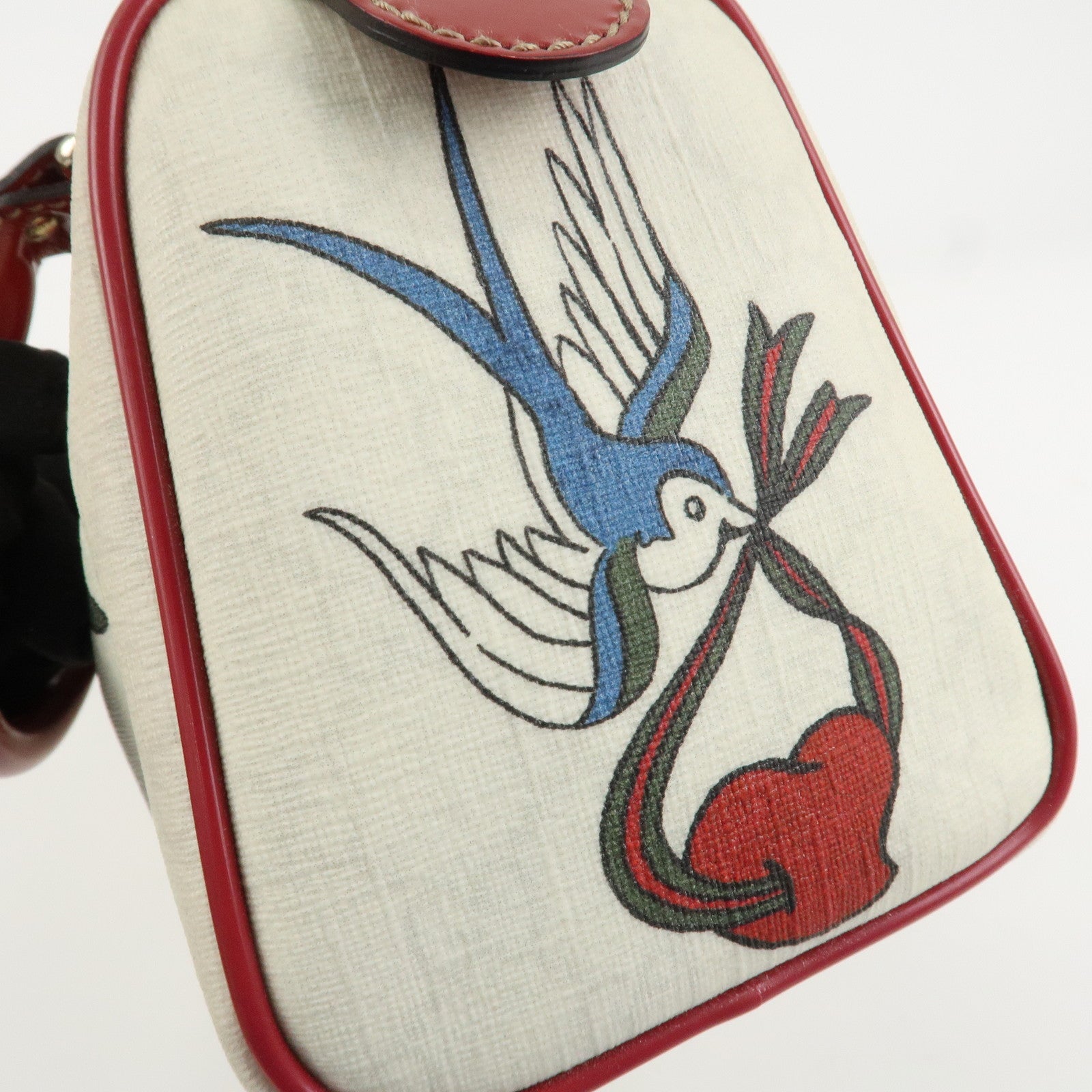 GUCCI Joyline GG Supreme Leather Mini Boston Bag White Red 190257 Used