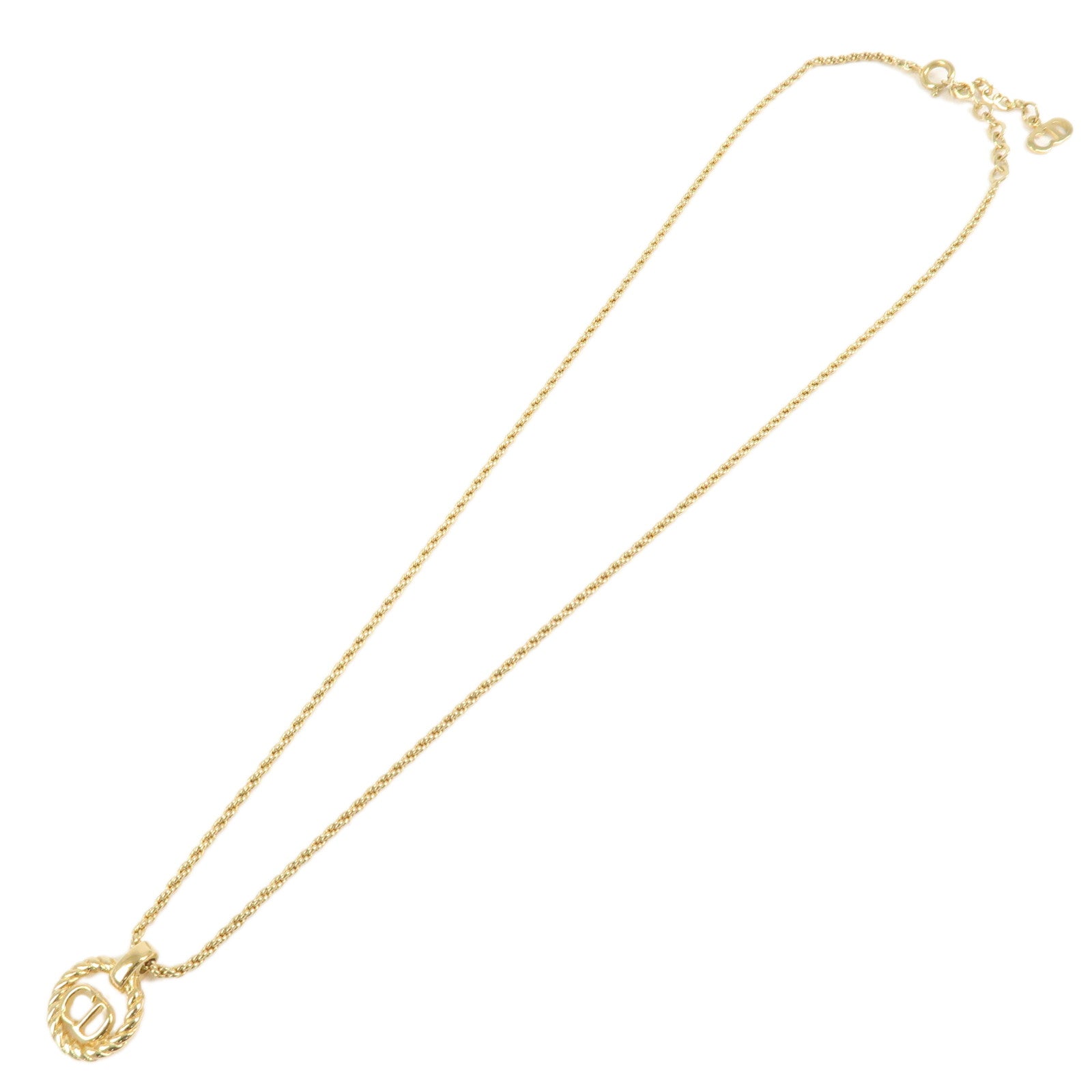 Christian Dior Tone Logo Metal Pendant Necklace Gold