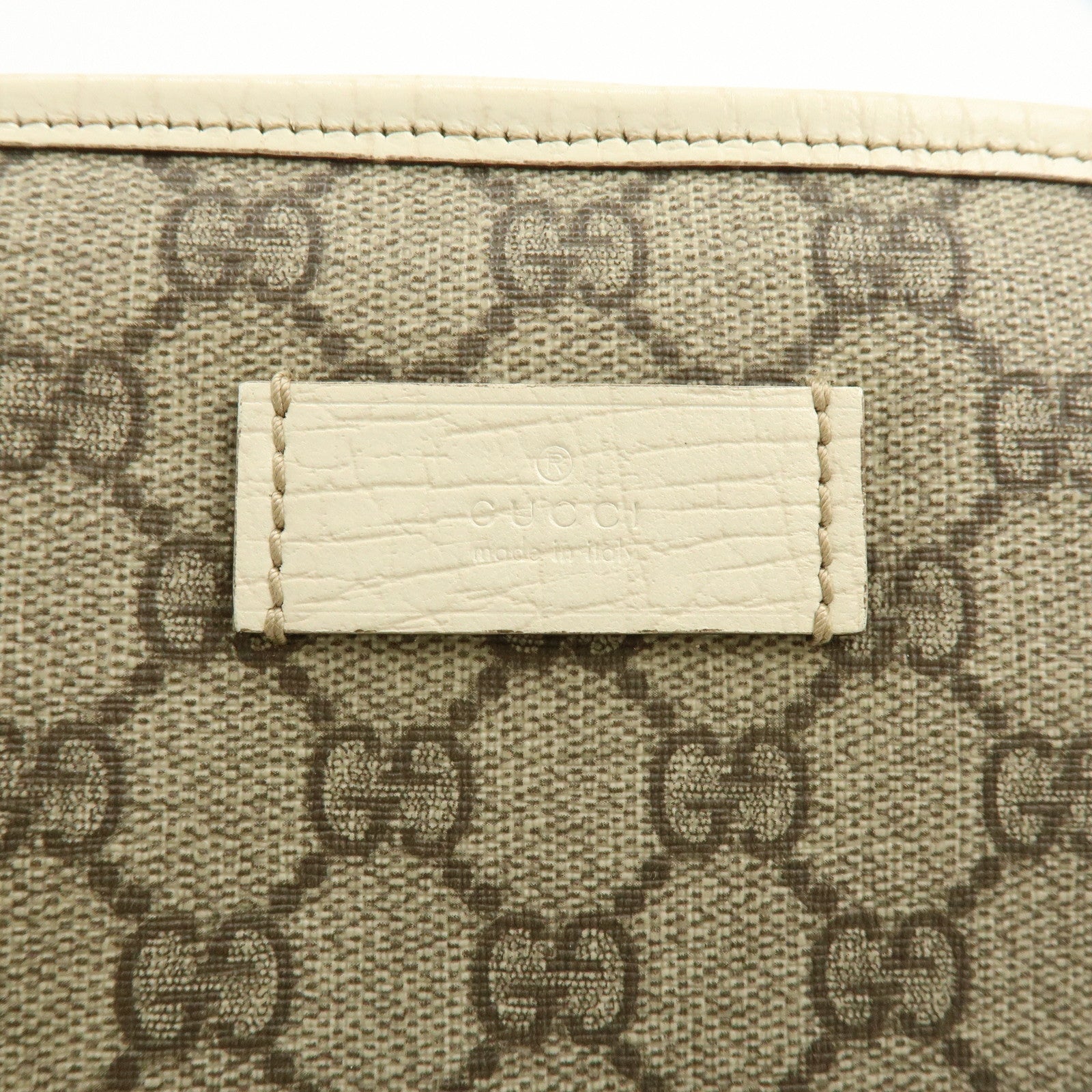 GUCCI GG Canvas Leather Shoulder Bag Tote Bag Beige White 114595