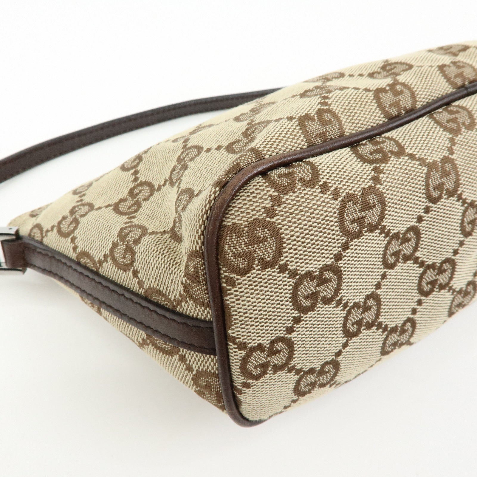 GUCCI Boat Bag GG Canvas Leather Hand Bag Beige Brown 07198