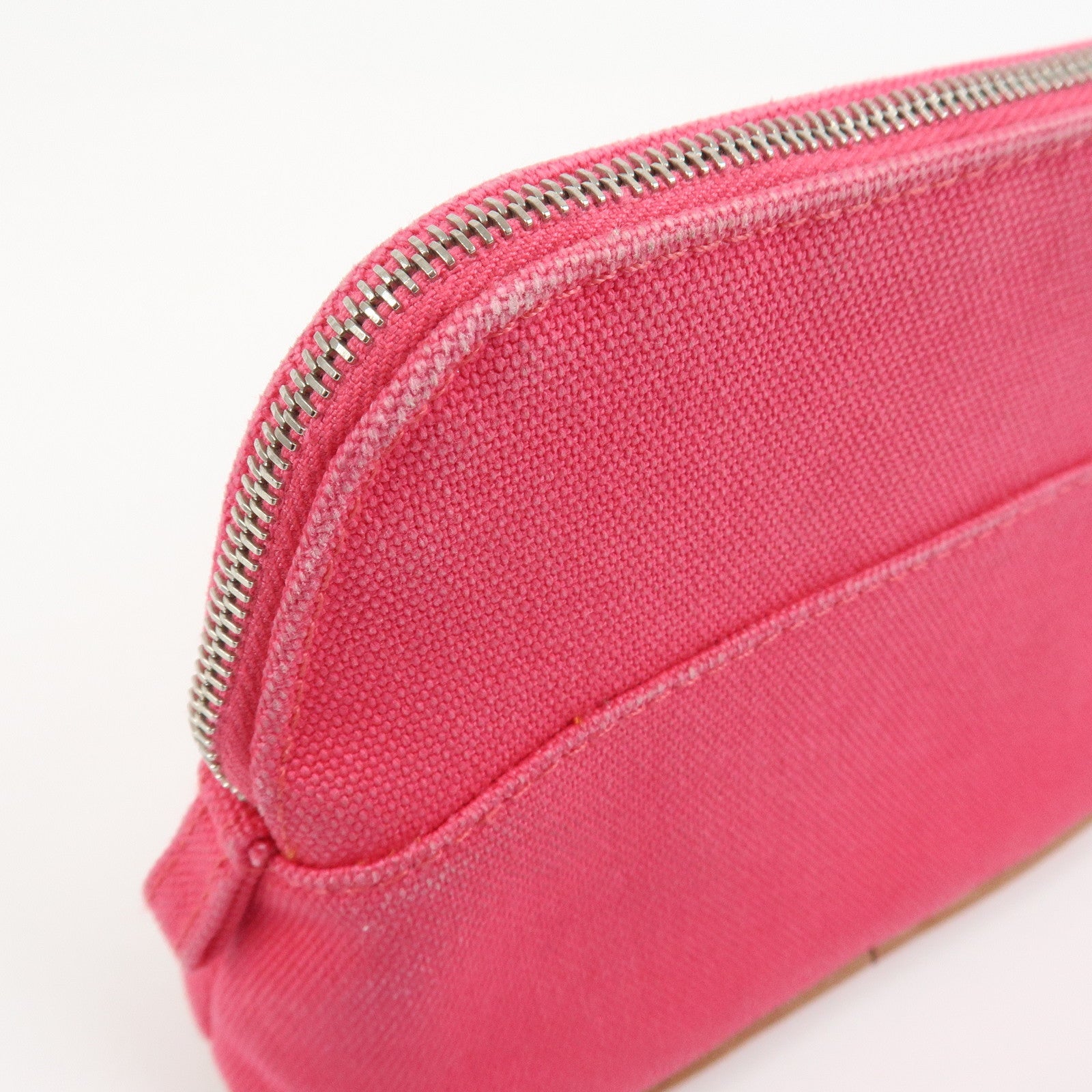 HERMES Canvas Leather Bolide Pouch Cosmetic Pouch Makeup Bag Pink