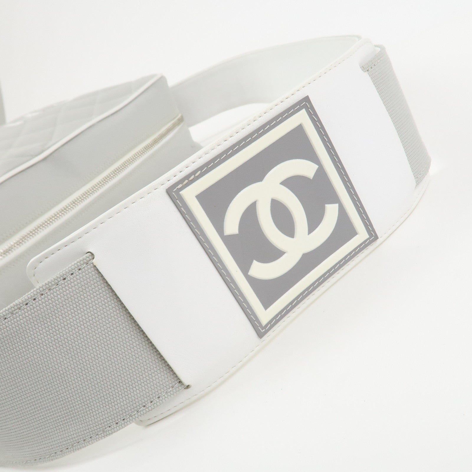 CHANEL Sports Line COCO Mark Canvas Leather Shoulder Bag Gray White