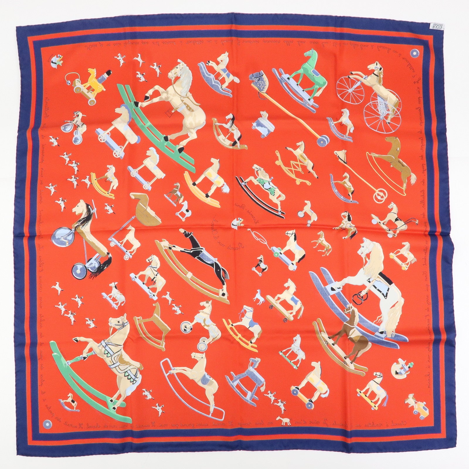 HERMES Carre 90 Silk 100% Scarf Raconte moi le cheval Red Navy