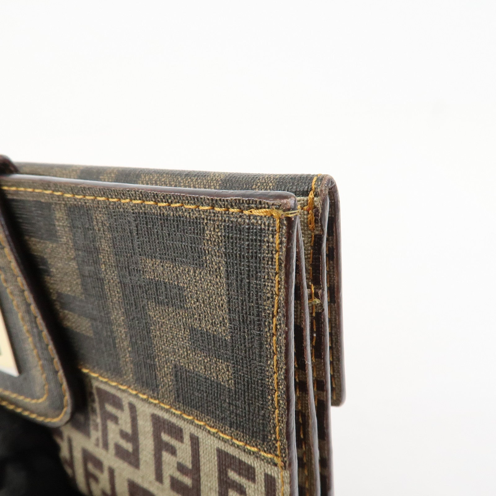 FENDI Zucca Zucchino PVC Leather Brown W Hook Long Wallet 8M00328