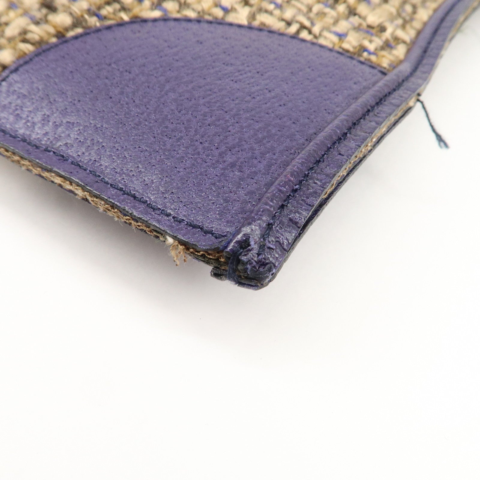 PRADA Triangle Logo Tweed Leather Tote Bag Purple Beige B11261 Used
