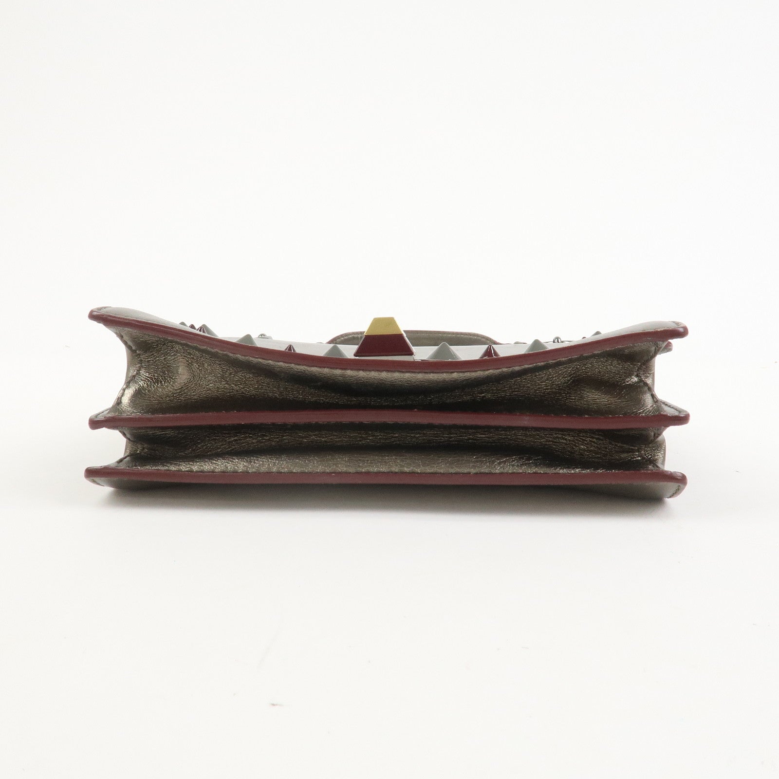 FENDI Mini Kan I Leather Chain Shoulder Bag Metallic Gray 8M0381