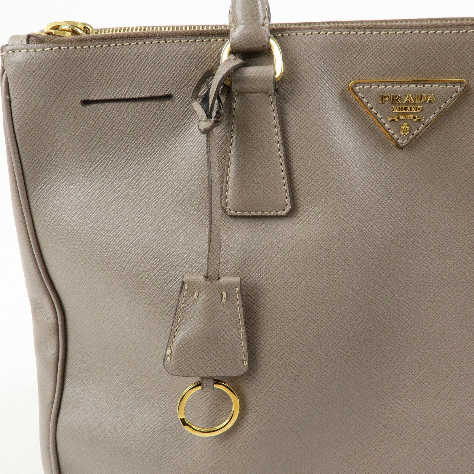 PRADA Triangle Logo Galleria Saffiano Leather Tote Hand Bag Gray