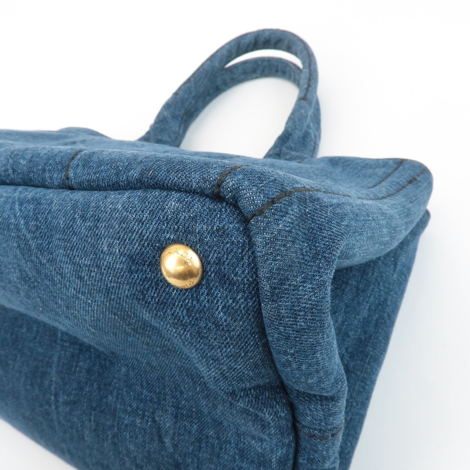 PRADA Triangle Logo Canapa Canvas Denim Hand Bag Navy B1877B Used