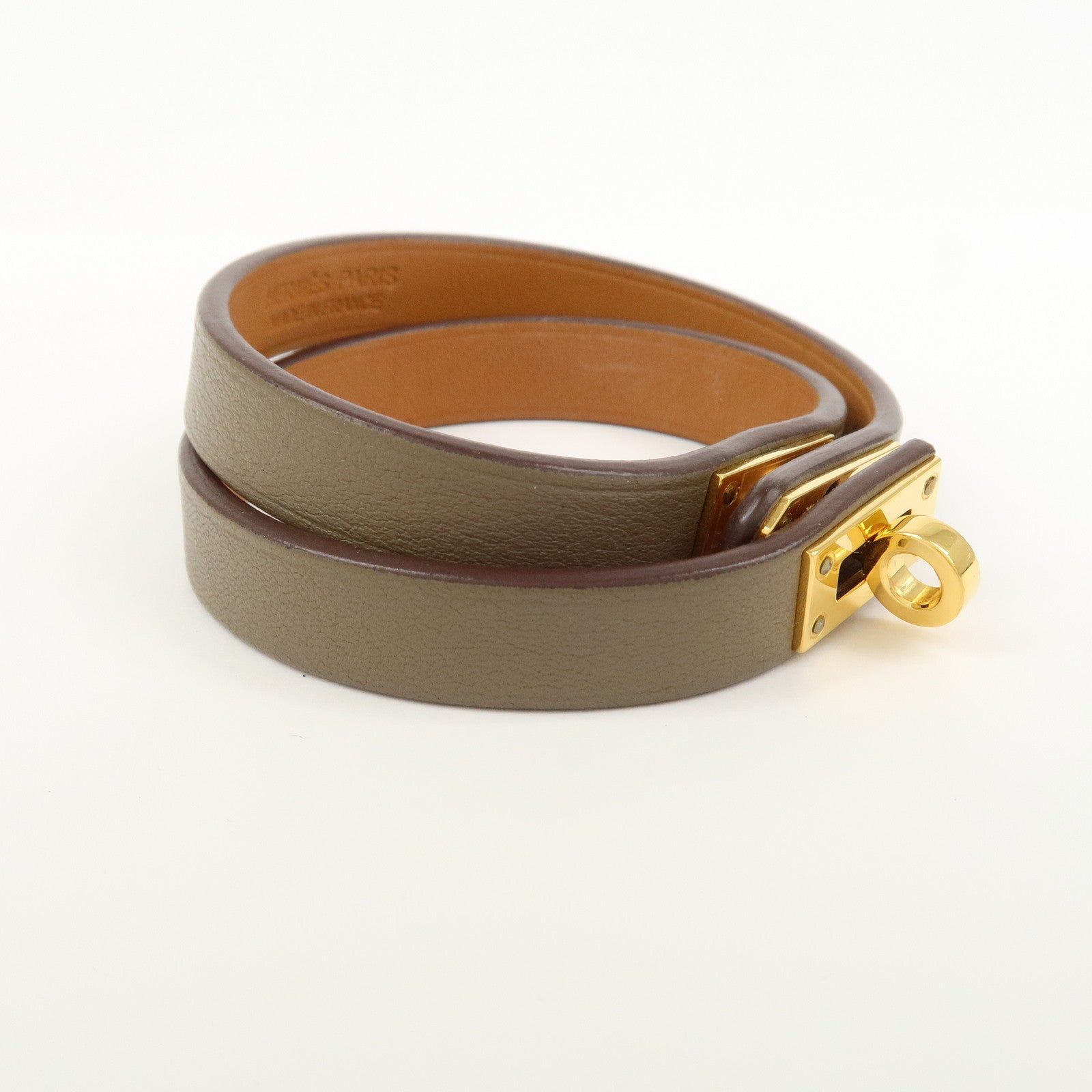 HERMÈS Mini Kelly Double Tour Leather Bracelet Greige