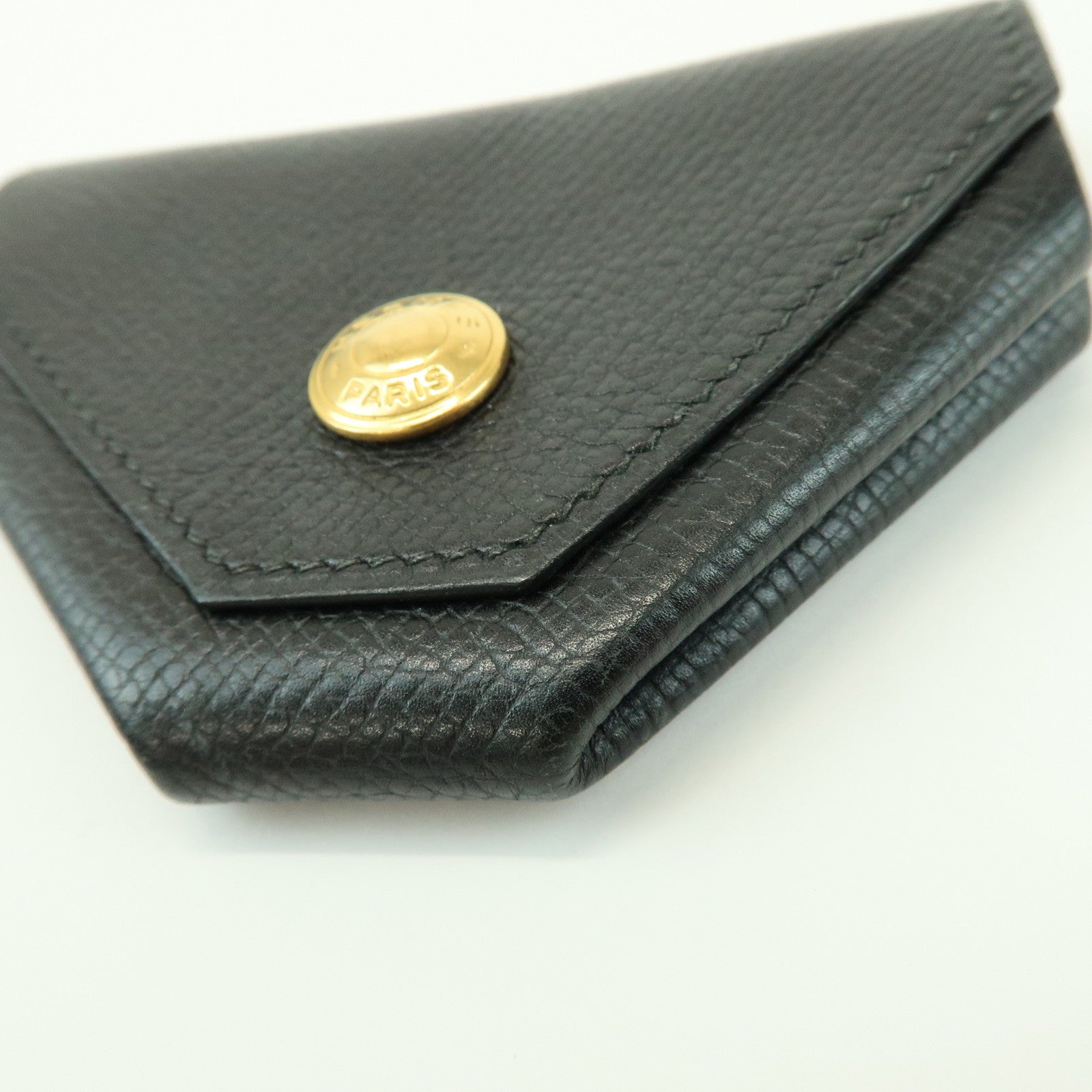 HERMES Logo Chevrelle Coin Case Coin Purse 〇S Stamped Black