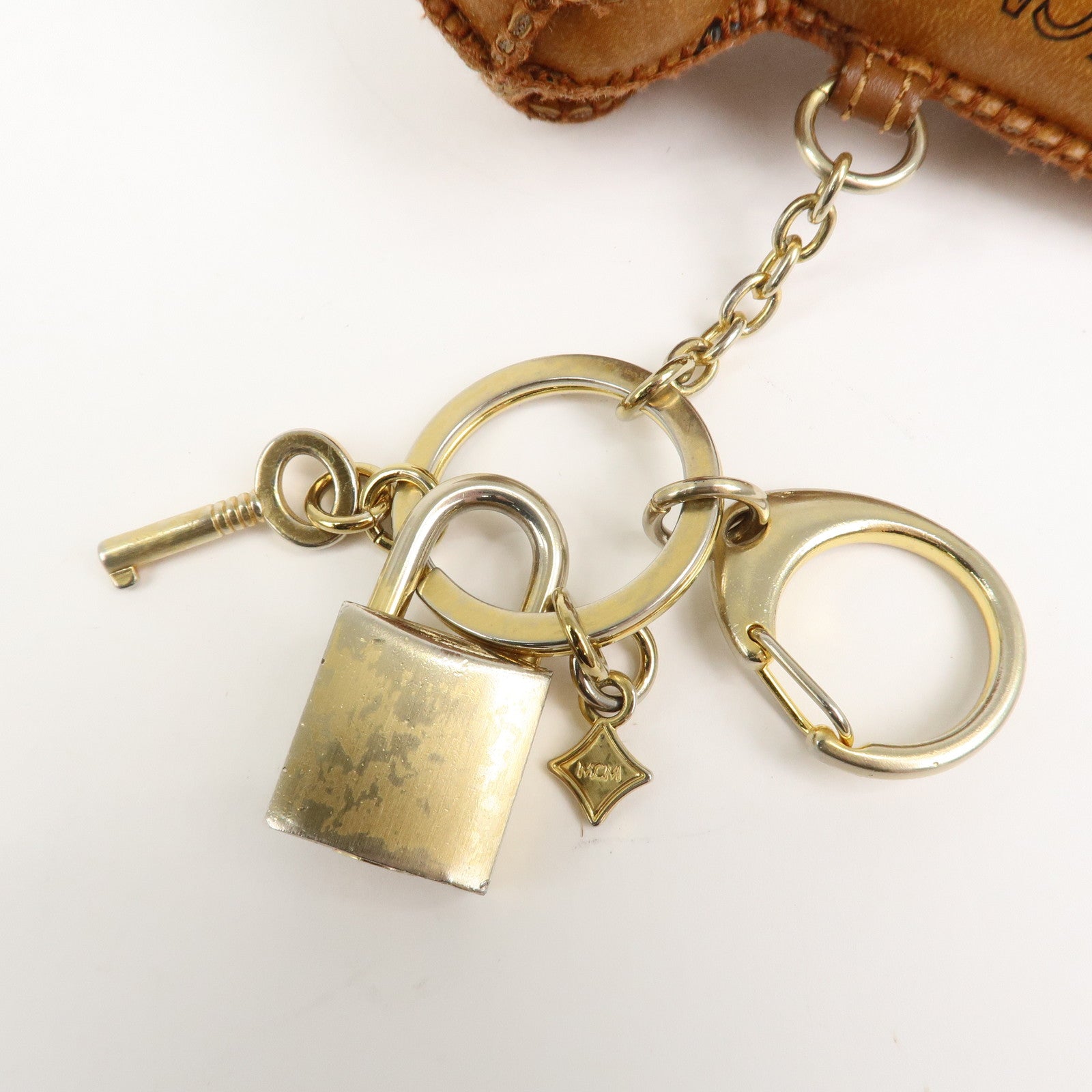 MCM Logo Leather Dog Charm Bag Charm Key Charm Brown