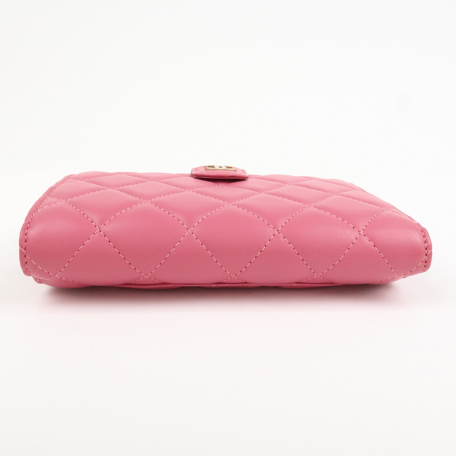 CHANEL Matelasse Lamb Skin Bi-fold Wallet Purse Pink