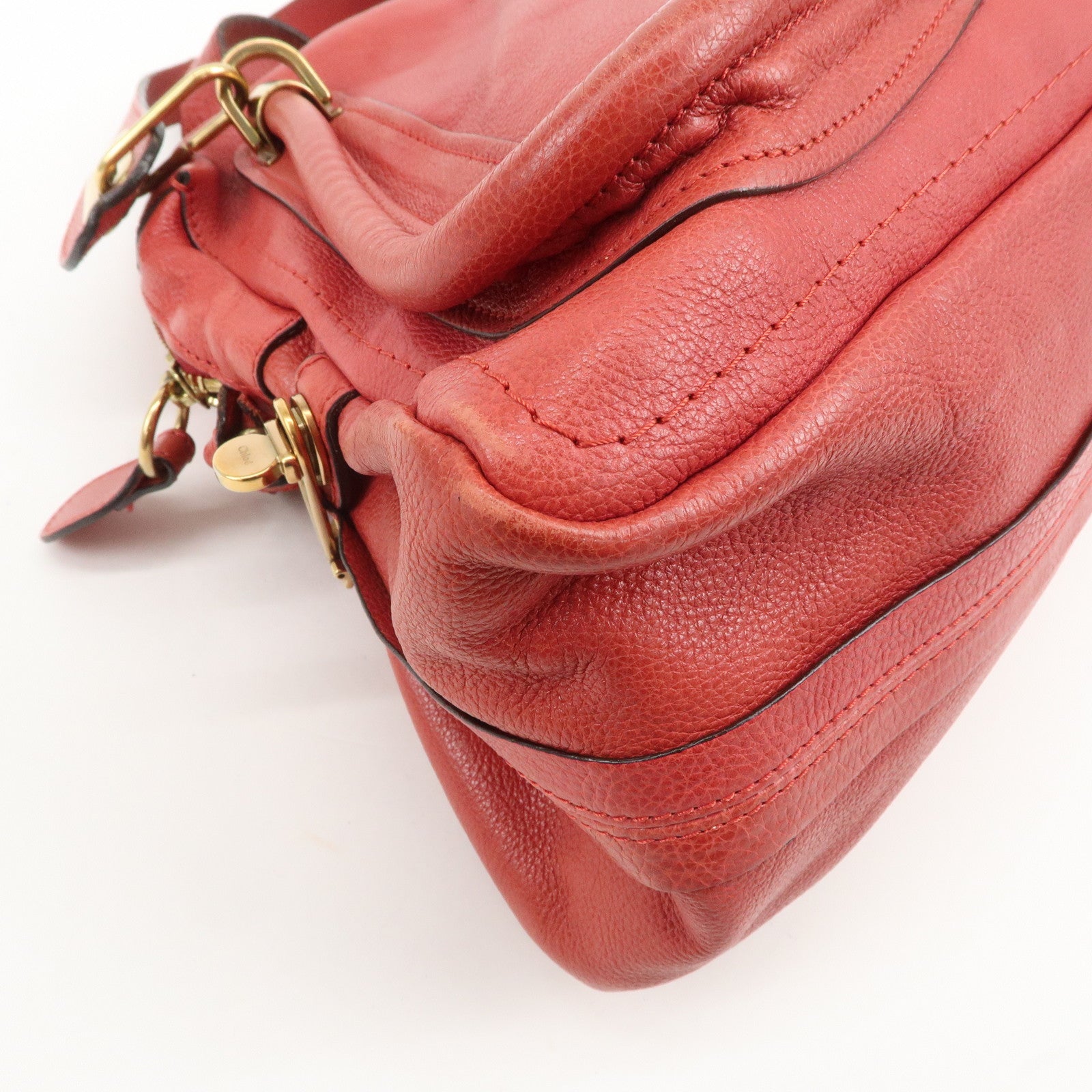Chloe Paraty Leather 2Way Bag Shoulder Bag Hand Bag Red