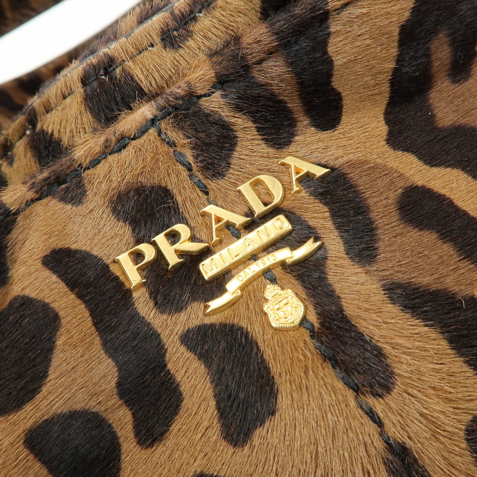 PRADA Canapa Large Unborn Calf Tote Bag Hand Bag Brown BN1872