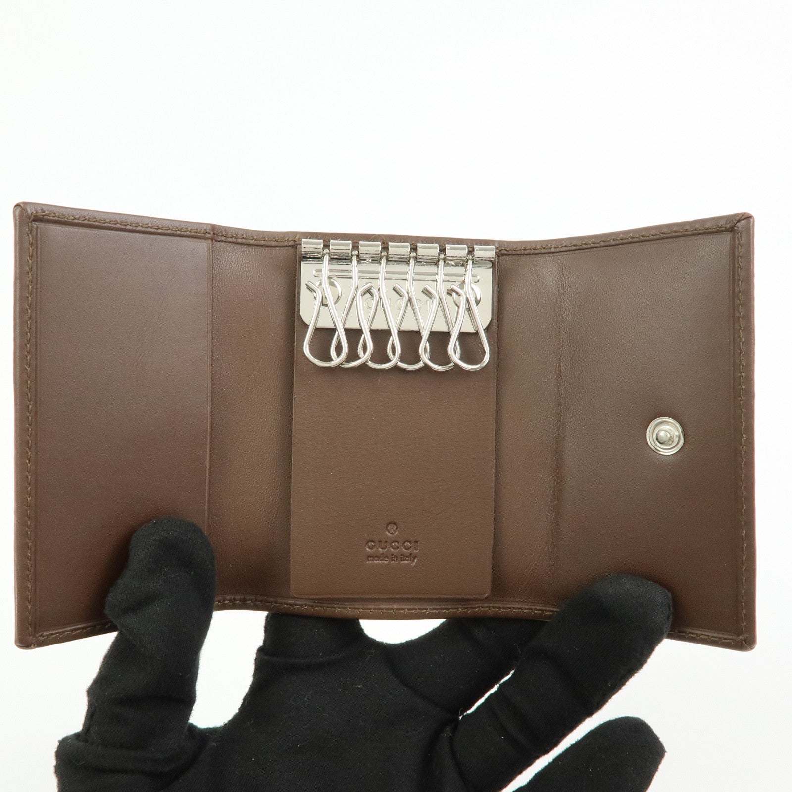 GUCCI GG Canvas Leather 6 Ring Key Case Beige Brown