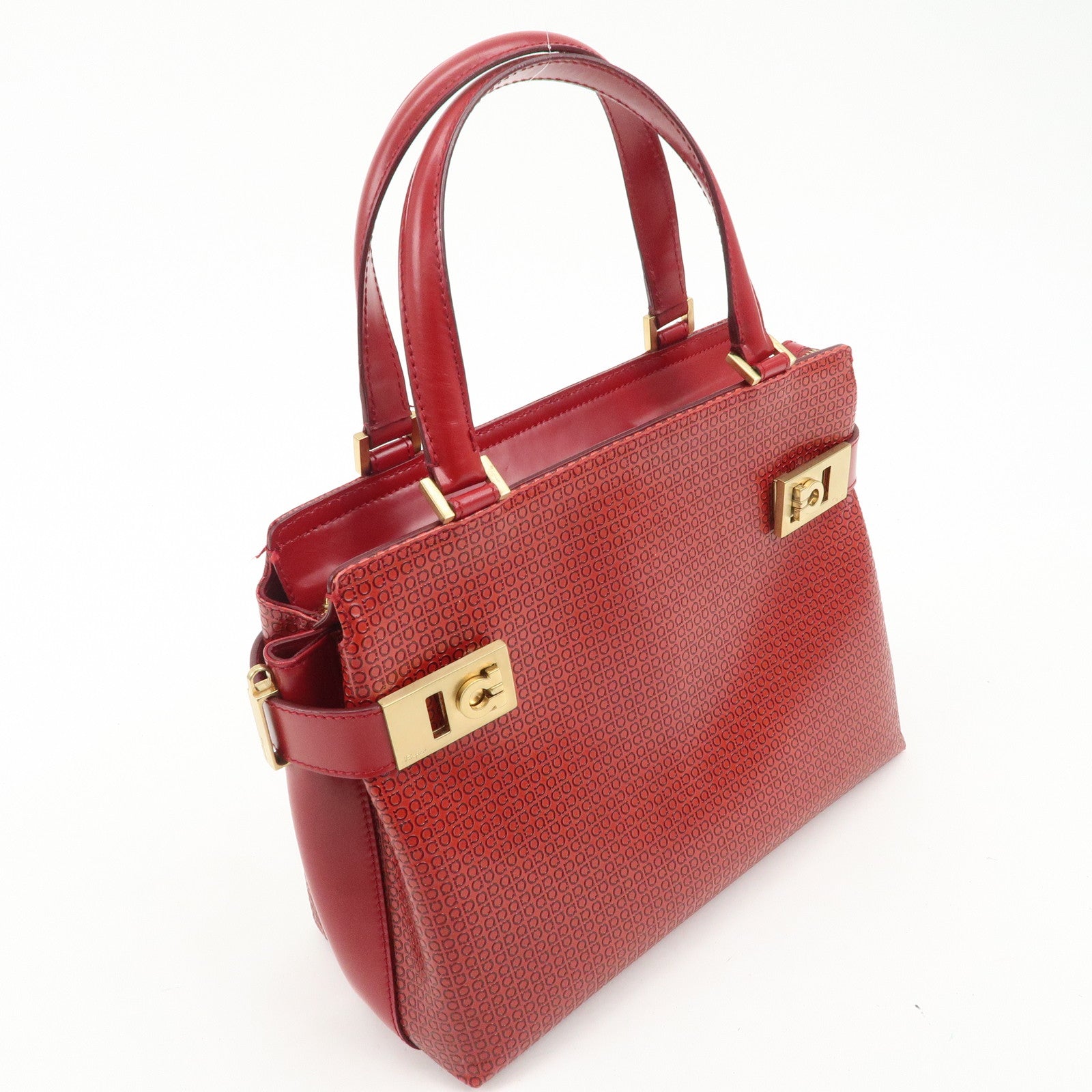 Ferragamo Gancini Leather 2WAY Bag Hand Bag Shoulder Bag Red