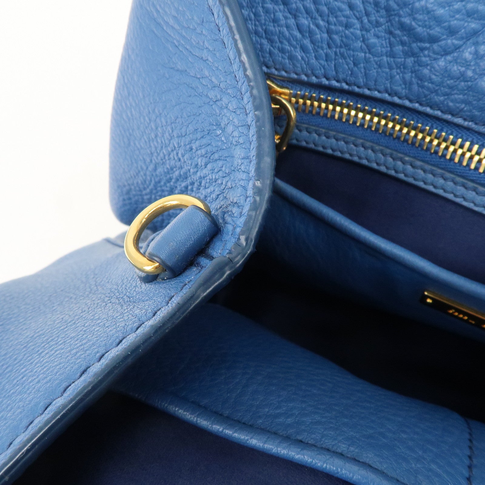 MIU MIU Madras Leather 2Way Shoulder Bag Hand Bag Blue RN0886