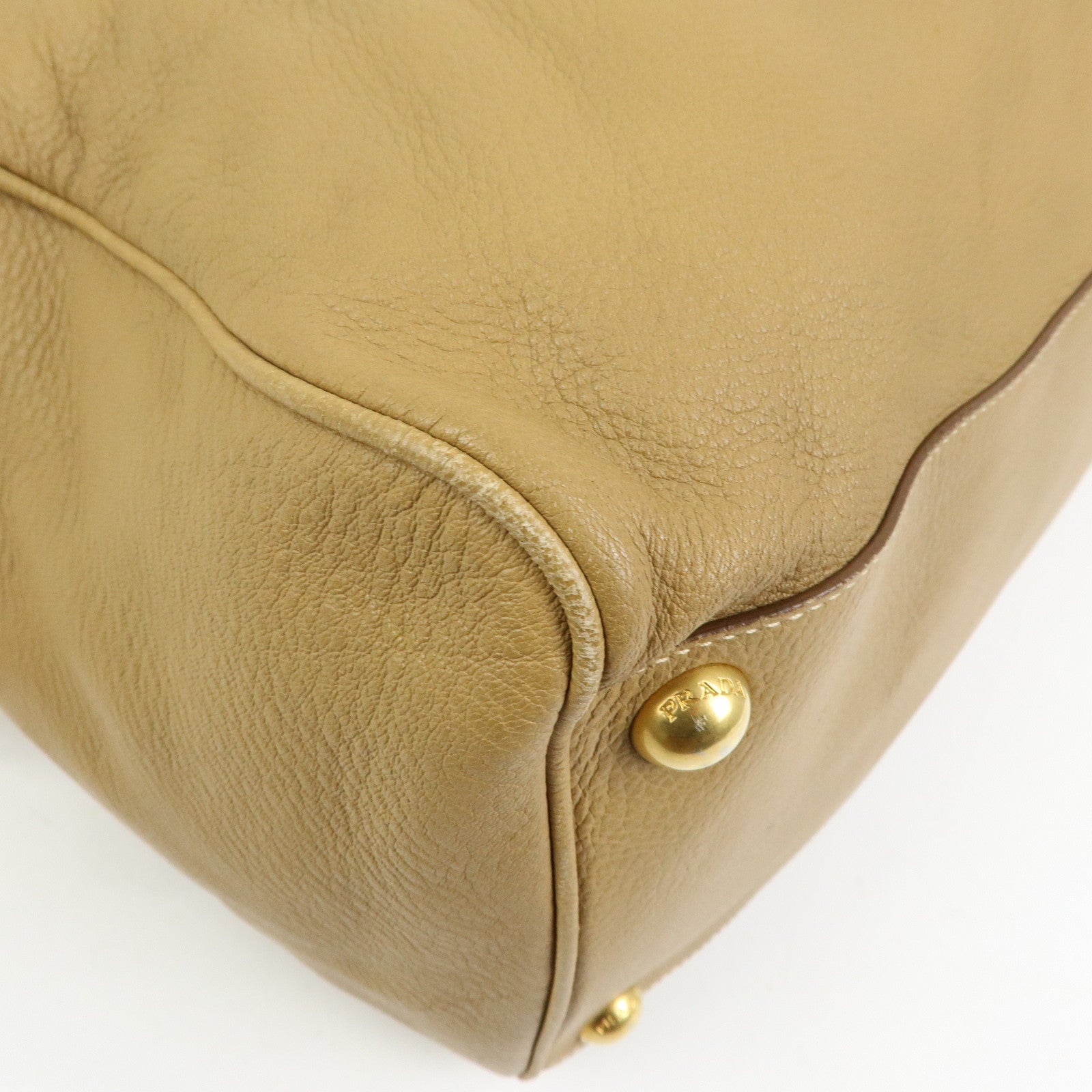 PRADA Logo Leather Boston Bag Hand Bag Travel Bag Brown