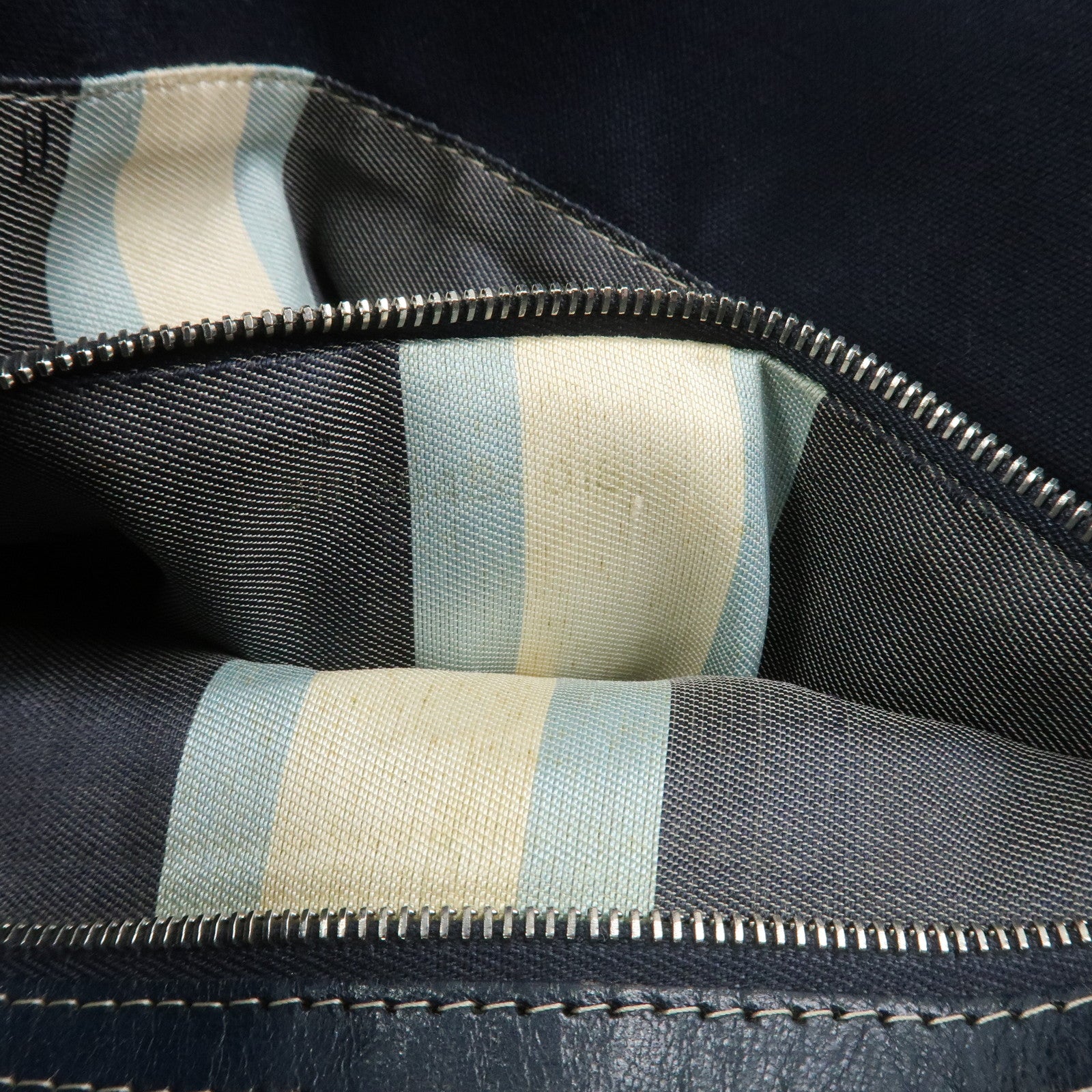 FENDI Logo Canvas Shoulder Bag Hand Bag Navy 26426