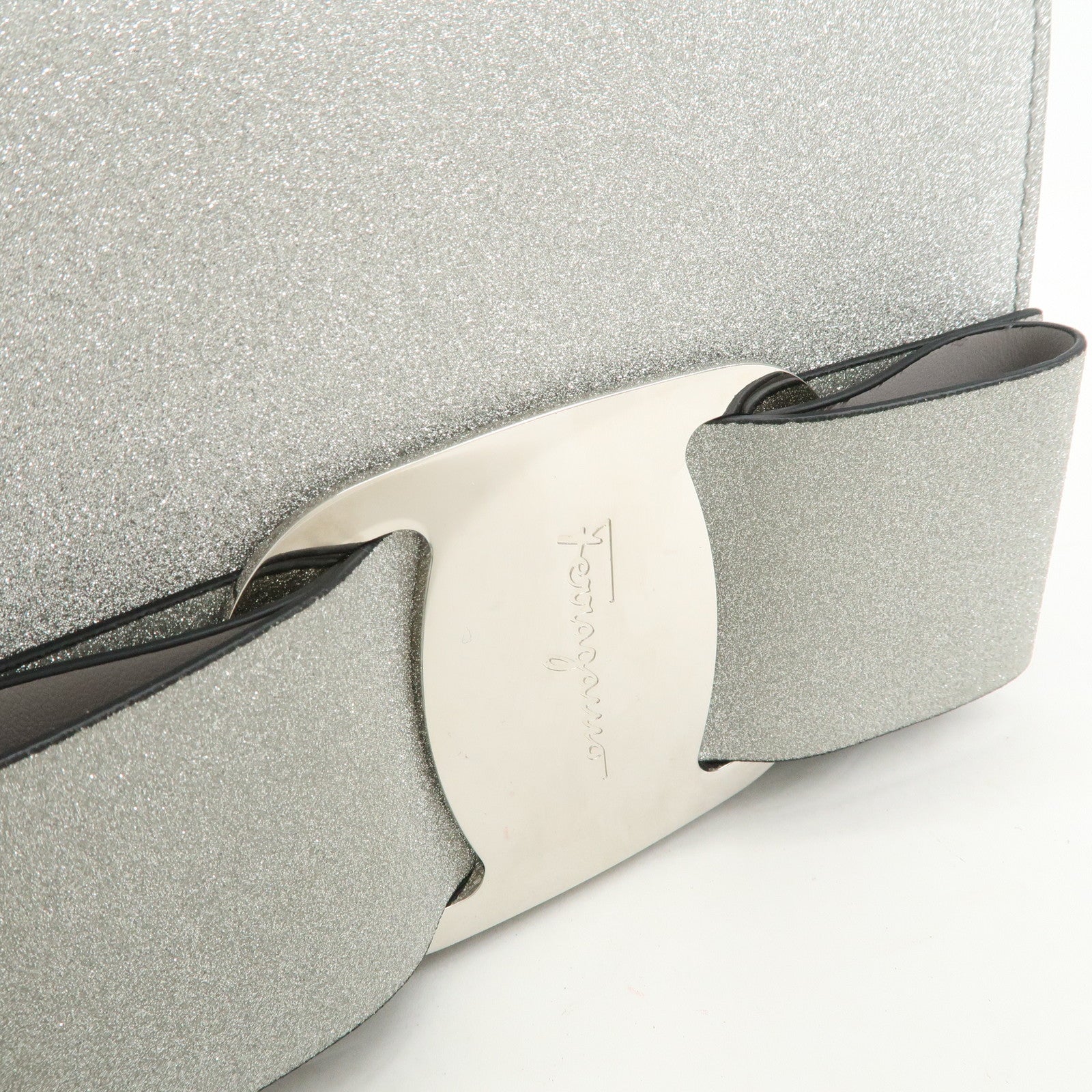Ferragamo Vara Ribbon Leather 2WAY Bag Shoulder Bag Silver