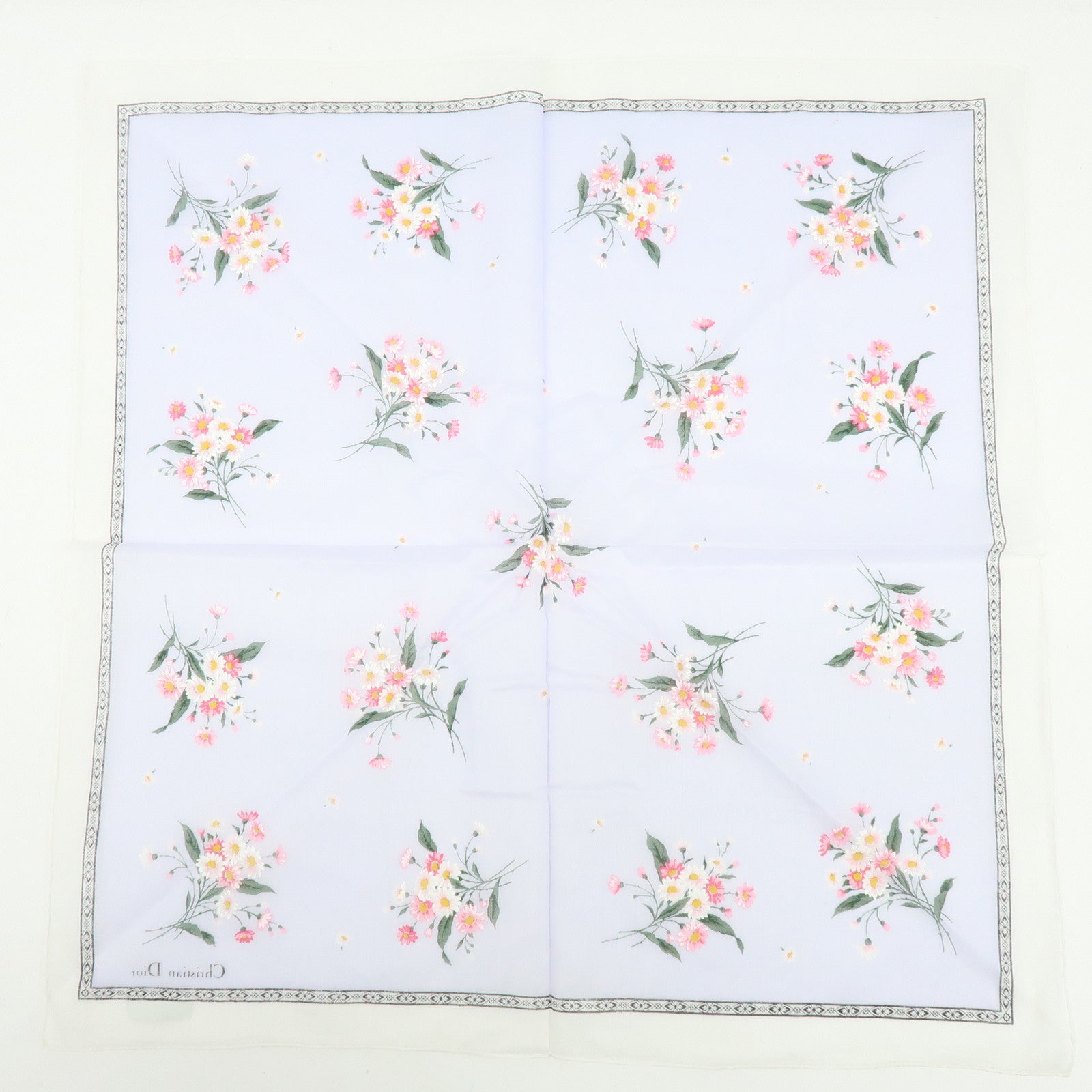 Christian Dior Set of 3 Cotton Handkerchief Flower White Purple