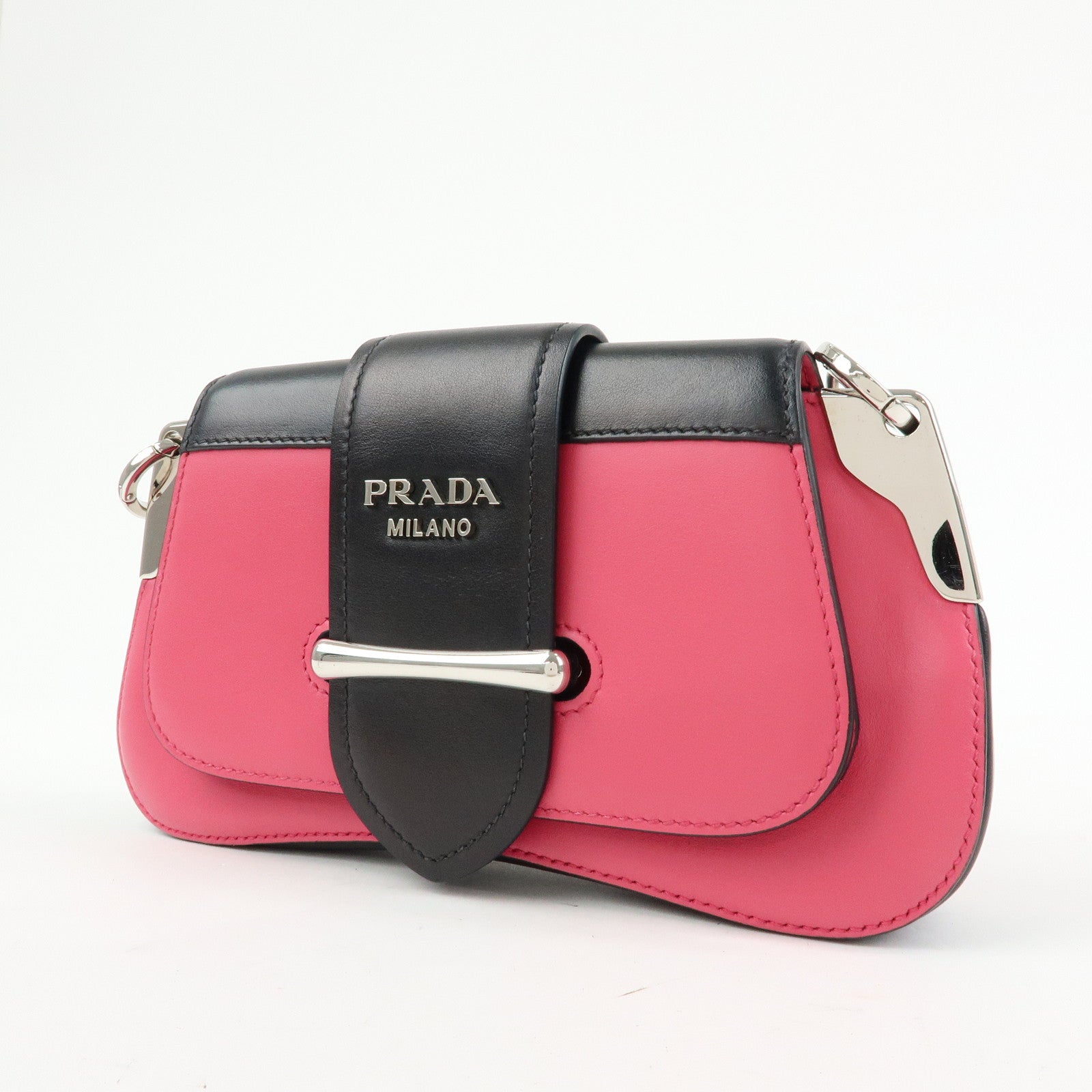 PRADA Sidonie Leather Chain Mini Shoulder Crossbody Bag Pink Black