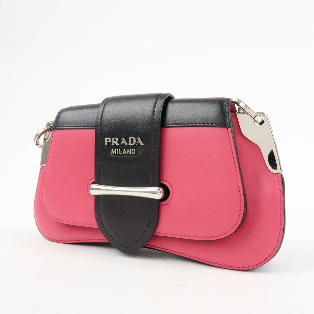 PRADA Sidonie Leather Chain Mini Shoulder Crossbody Bag Pink Black