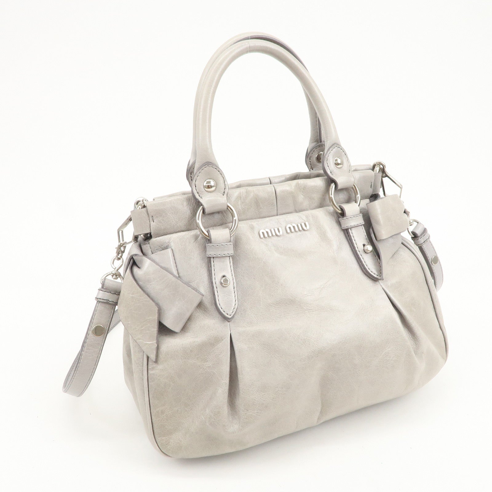MIU MIU Vitello Lux 2Way Bag Hand Bag Shoulder Bag Gray RN0955