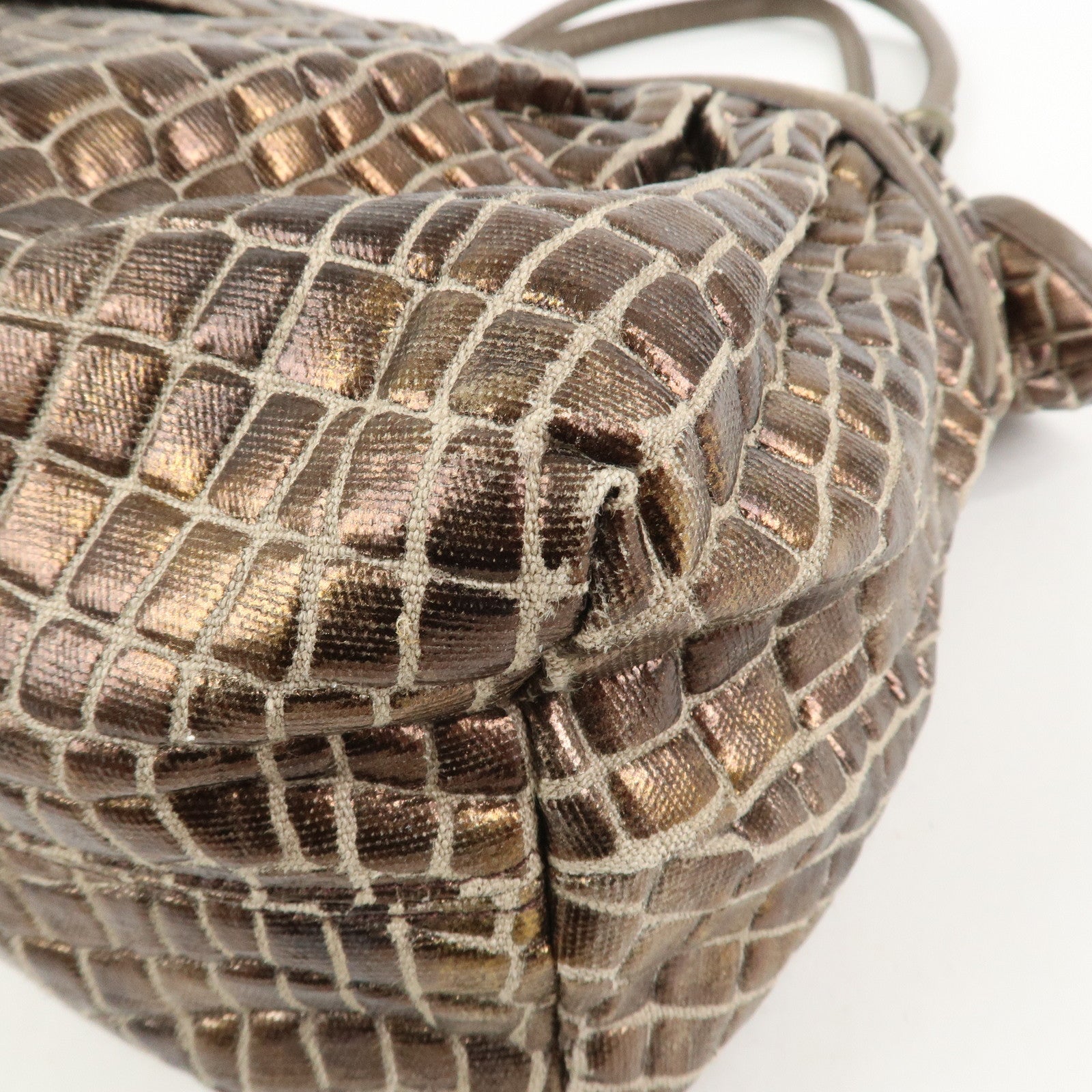 FENDI Embossed Leather Gathered Shoulder Bag Tote Bag Brown 8BH186