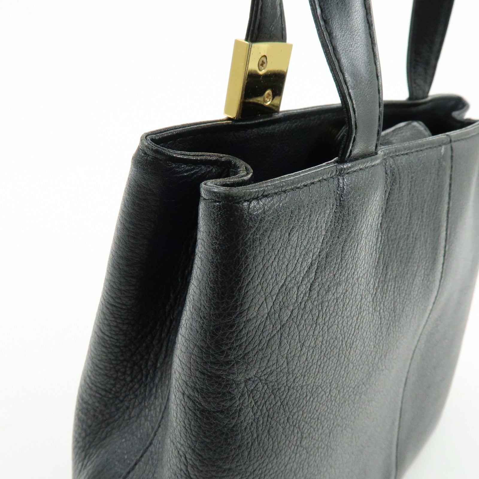 BURBERRY Logo Leather Mini Hand Bag Tote Bag Black