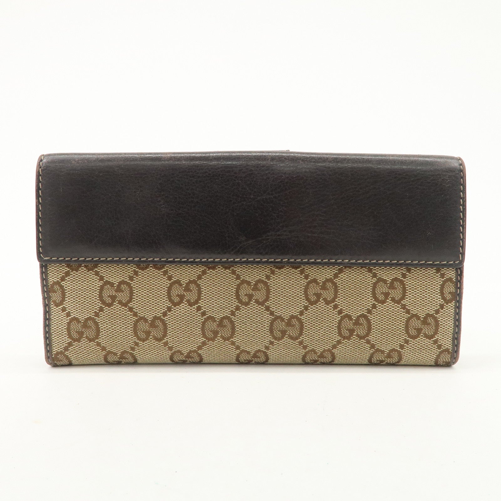 GUCCI Lovely Heart GG Canvas Leather Bi-fold Long Wallet Brown 203550 Used